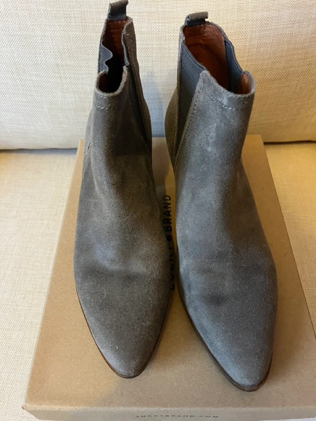Lucky Brand Gray Suede Heeled Booties