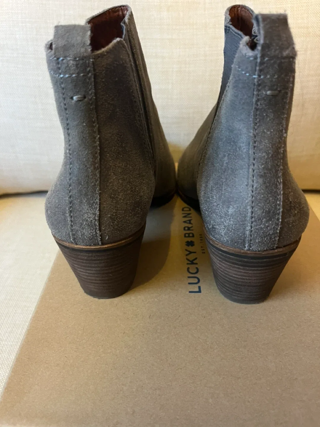 Lucky Brand Gray Suede Heeled Booties image indicator(4)