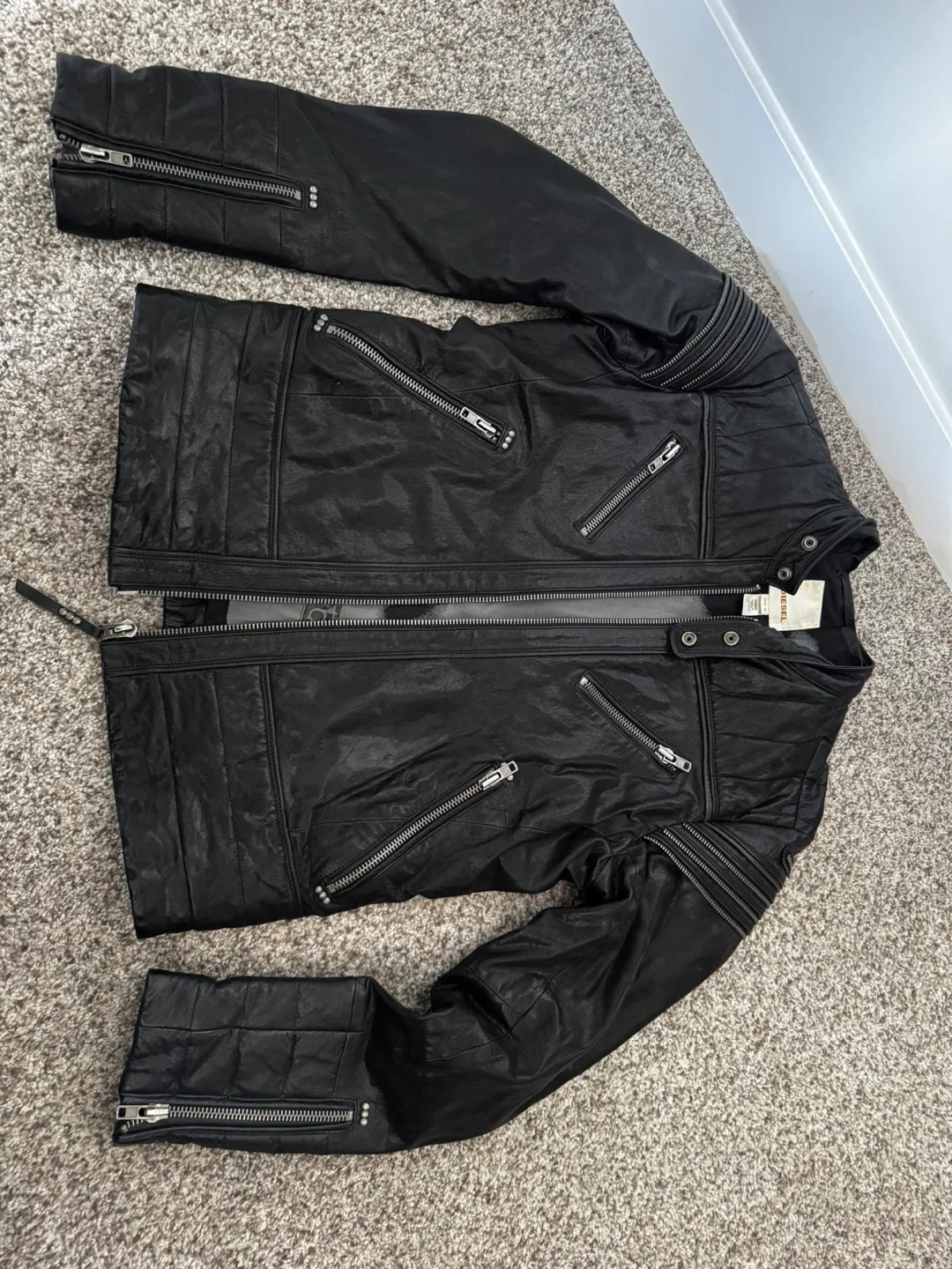 Diesel Black Leather Jacket - Size M