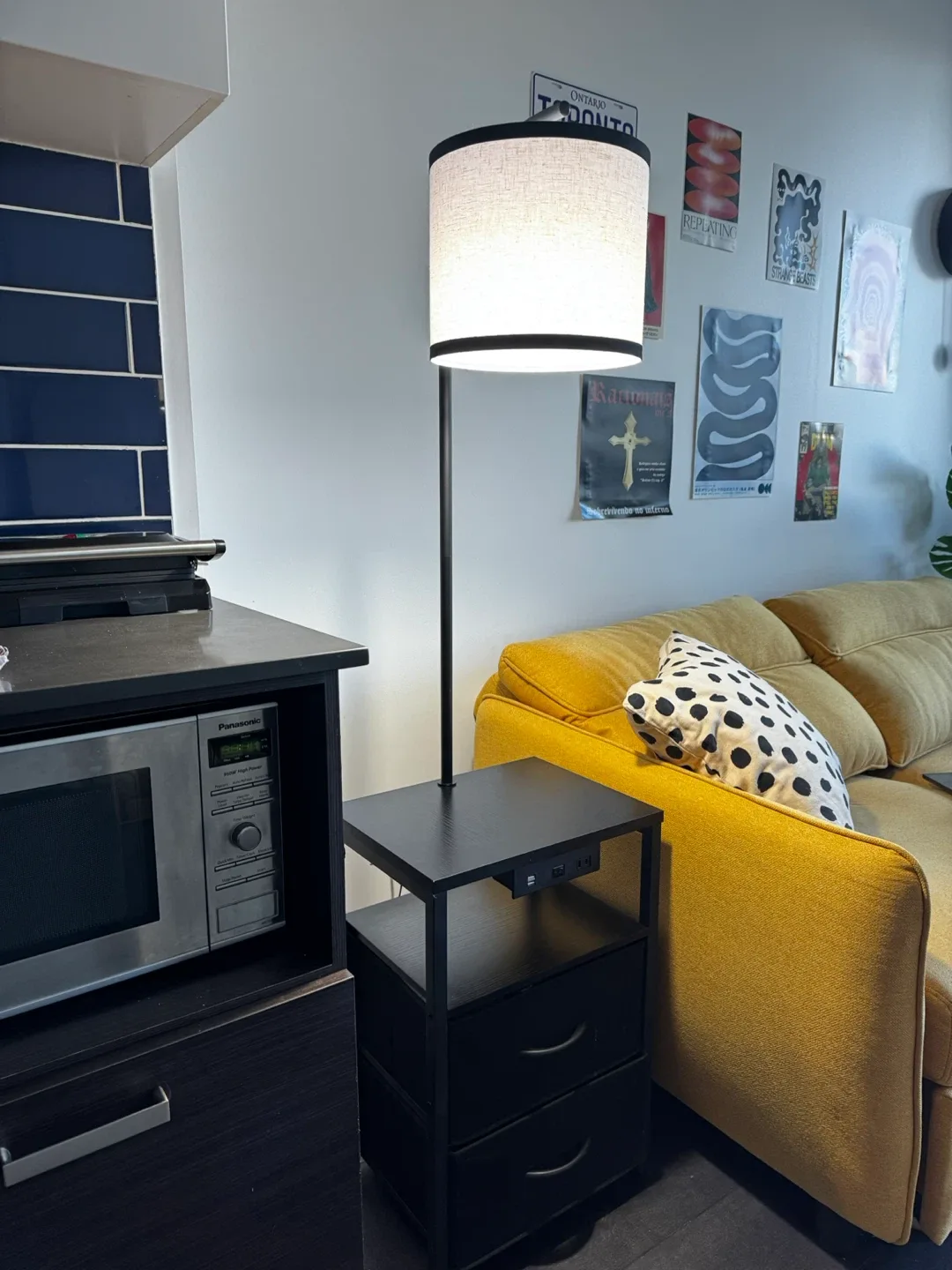 Black nightstand with Lamp & USB Ports image indicator(3)