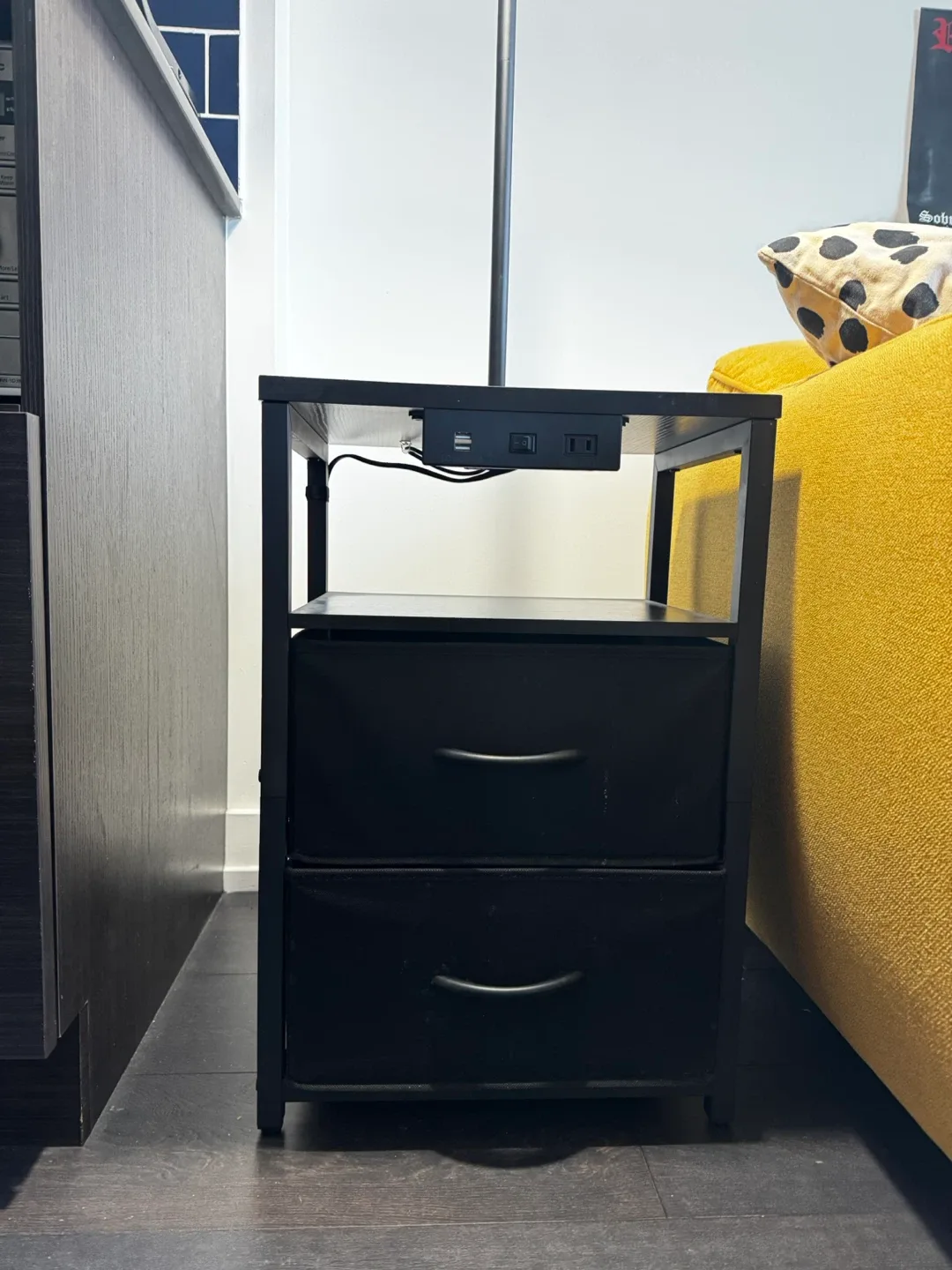 Black nightstand with Lamp & USB Ports image indicator(4)