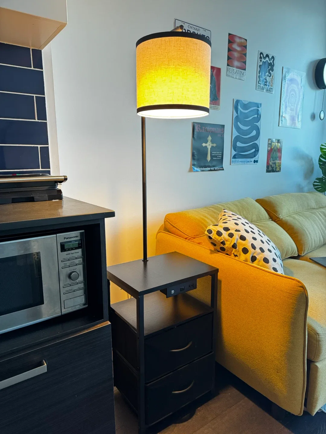 Black nightstand with Lamp & USB Ports image indicator(2)