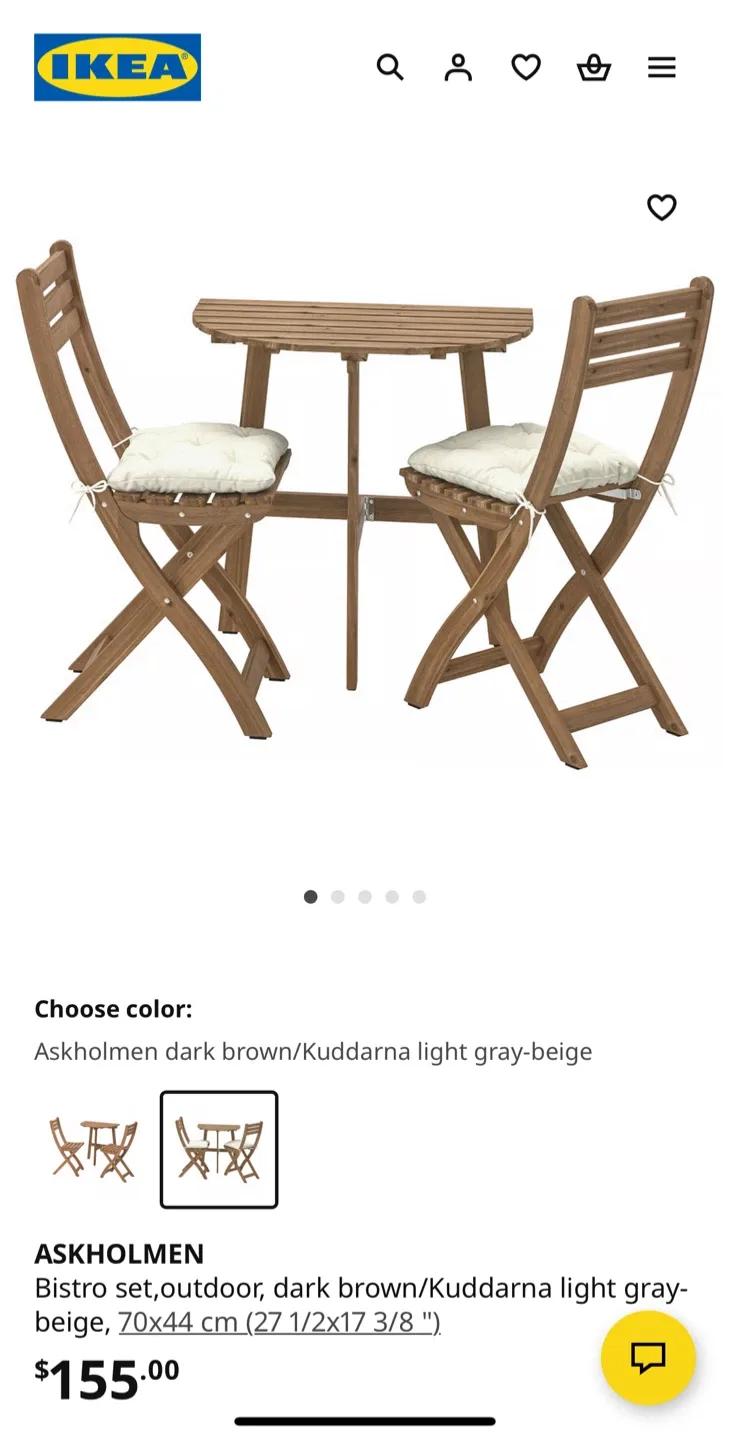 IKEA ASKOLMEN Bistro Set+ LYDERSHOLM Rug+ PÅDRAG Vase+ flowers image indicator(2)