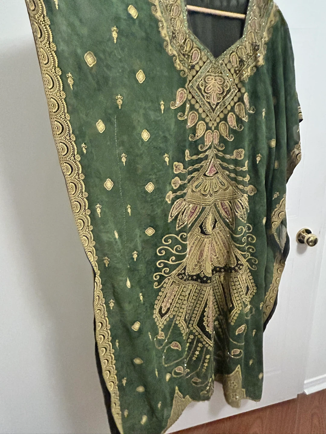 Green & Gold Embellished Kaftan Dress - photo 2