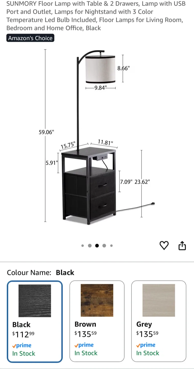 Black nightstand with Lamp & USB Ports image indicator(6)