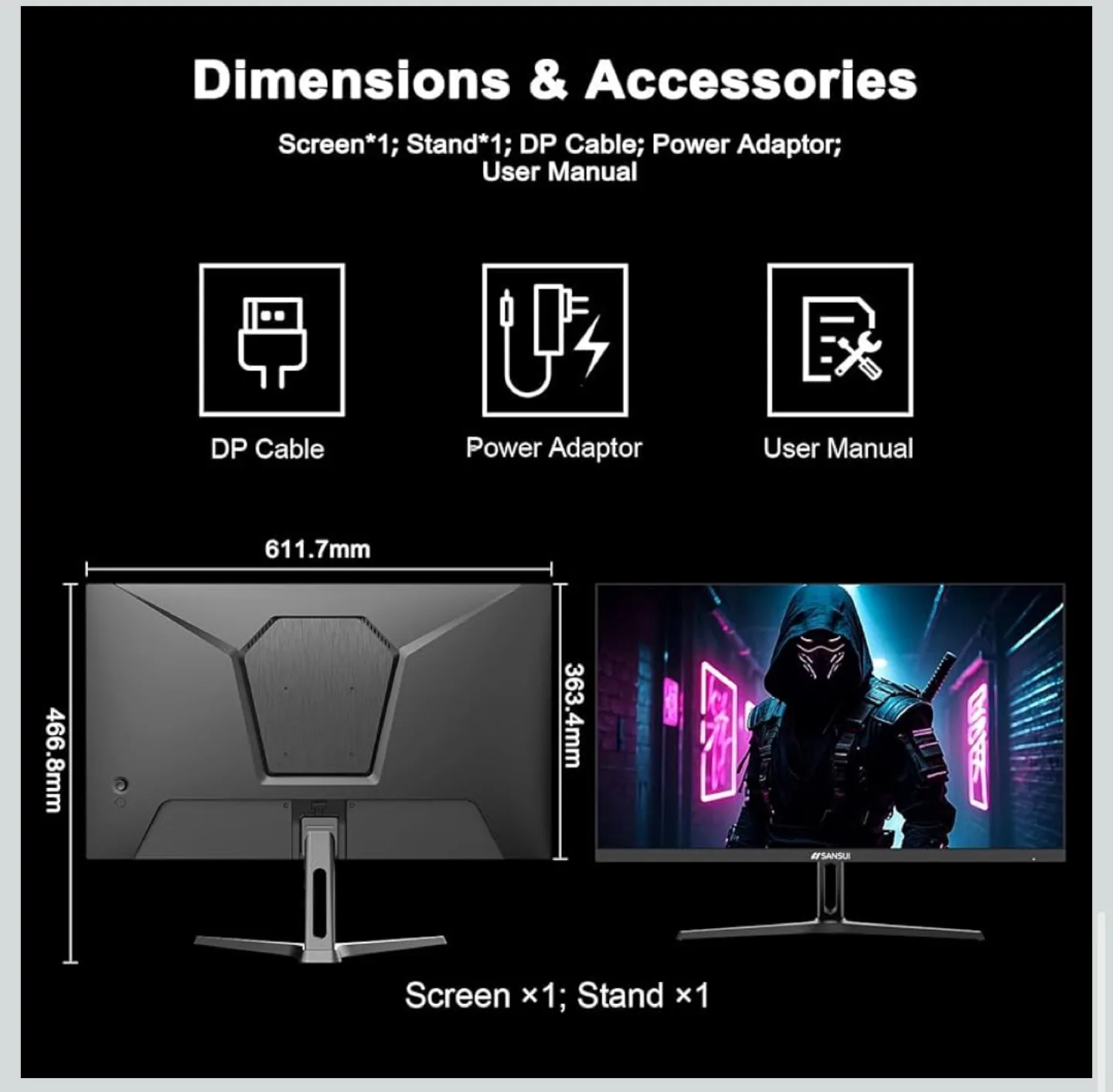 Brand New SANSUI 27” WQHD 2K Gaming Monitor – 180Hz / 1ms IPS image indicator(9)
