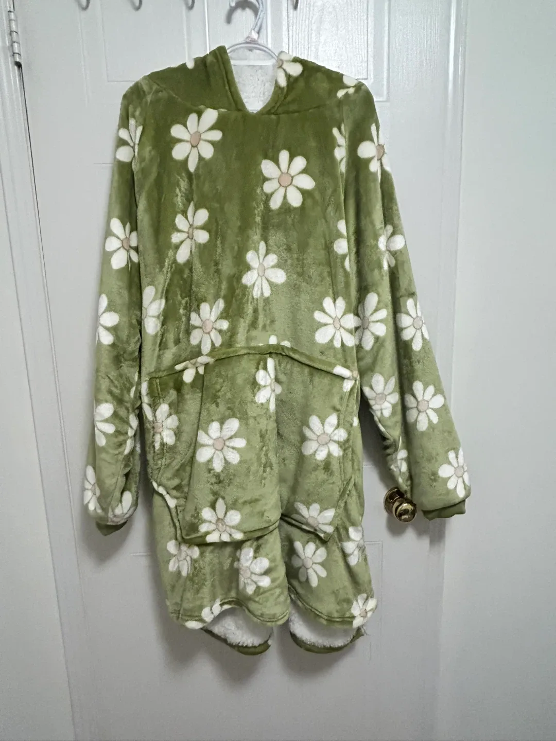 Green Floral Comfy Hoodie and Shorts Set