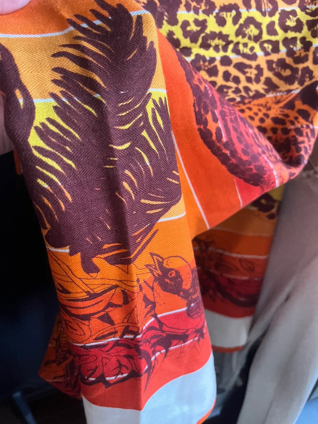 Orange Patterned Scarf - 70% Cachemire, 30% Soie