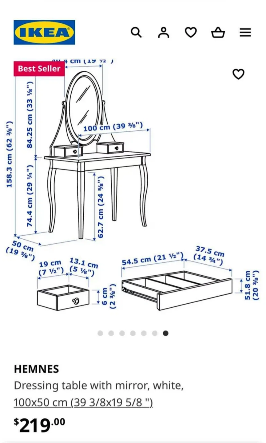 IKEA Hemnes Dressing Table with Mirror, White image indicator(3)
