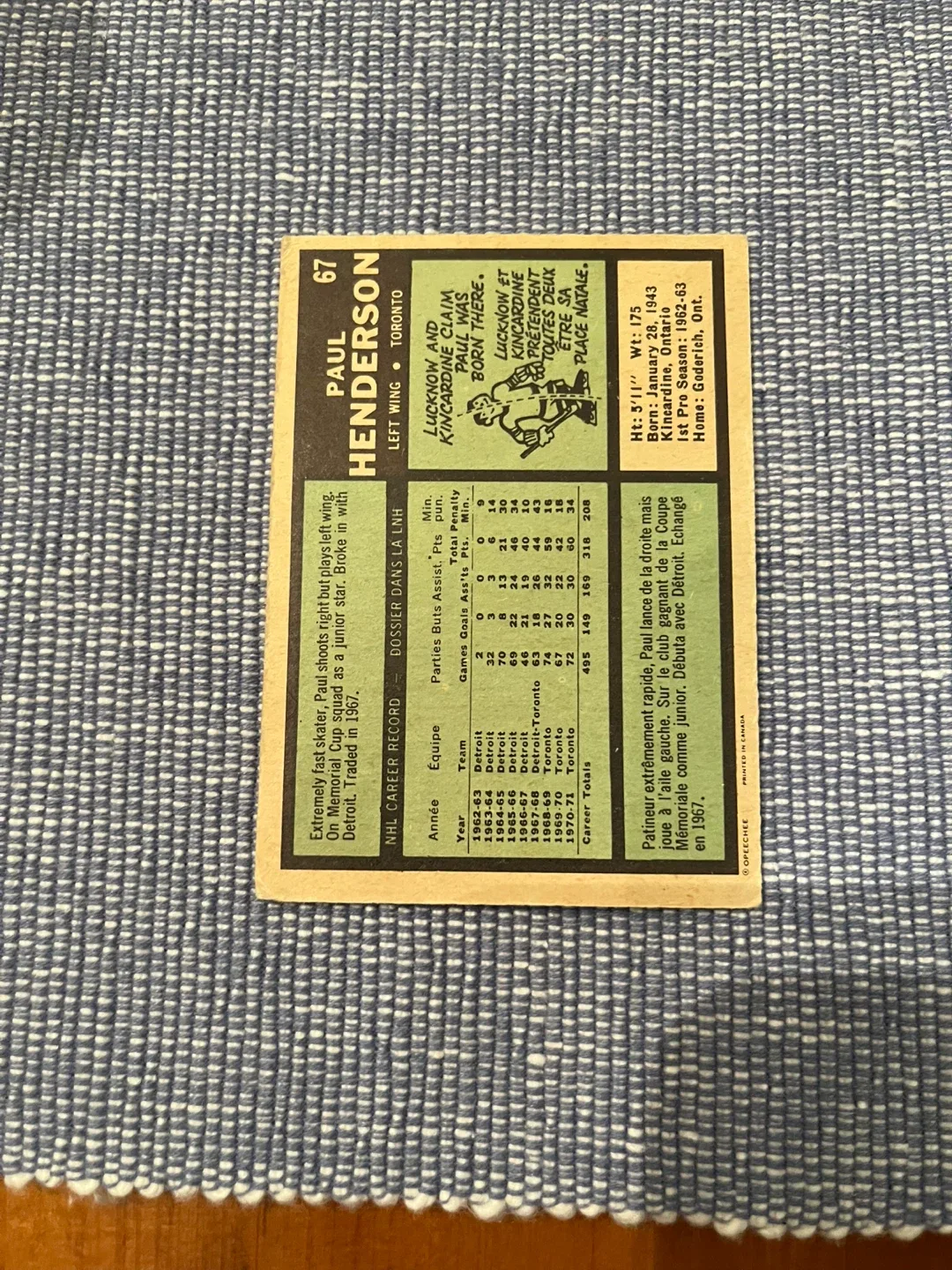 1971-72 O Pee Chee HOCKEY Card 67 PAUL HENDERSON image indicator(2)