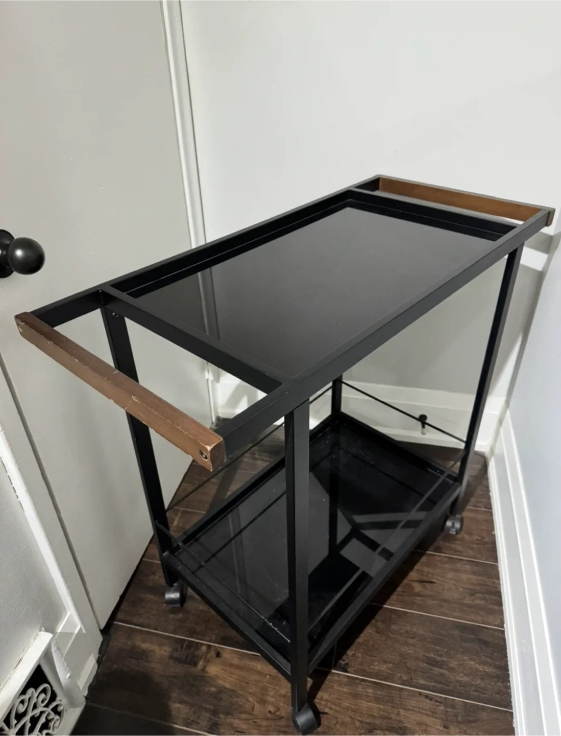 Black Bar Cart with Wood Accents