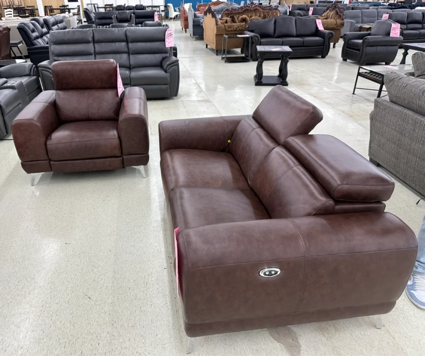 Brown Leather Power Recliner Sofa and Armchair Set