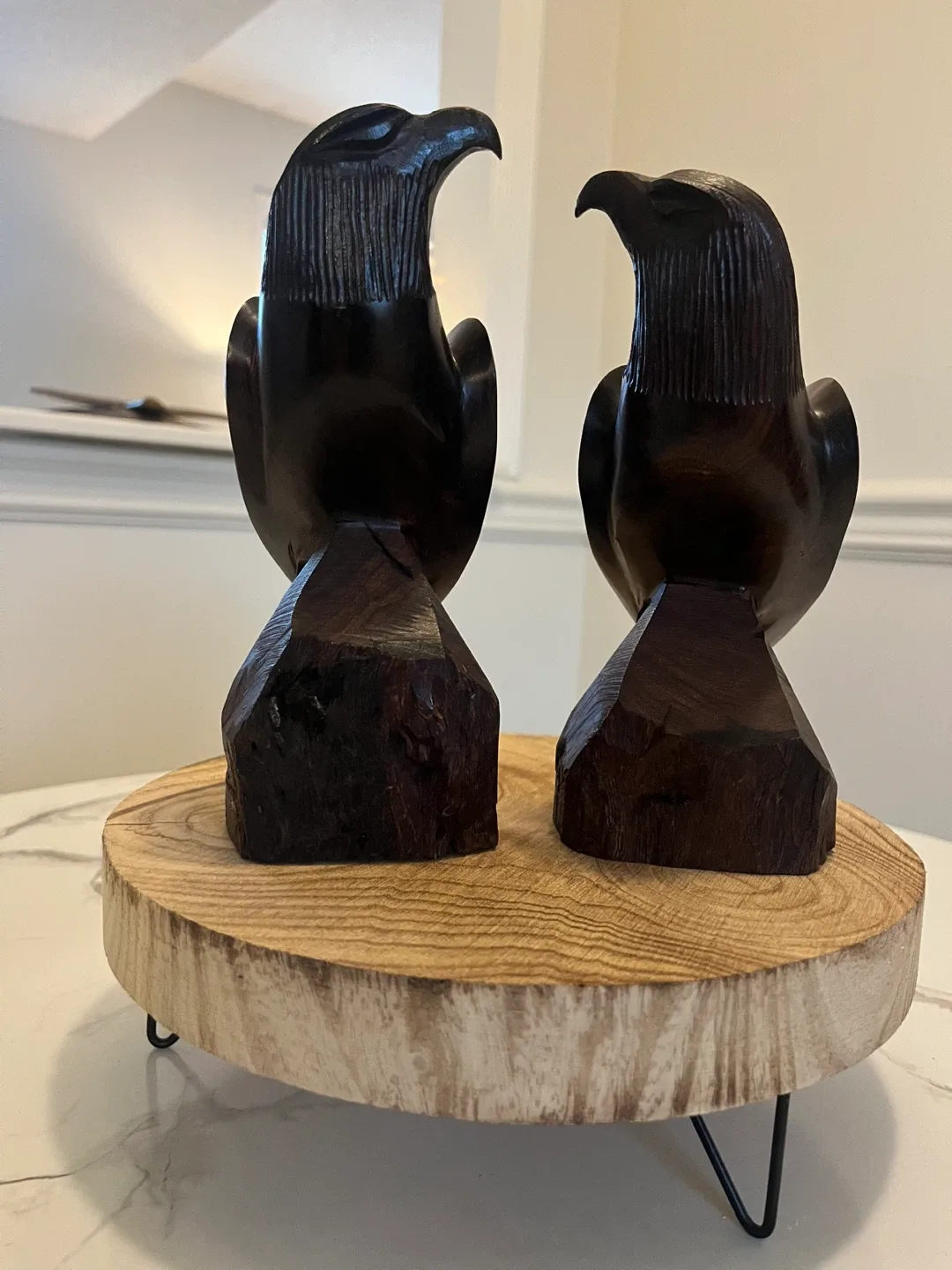 2 Wooden Eagle Carvings