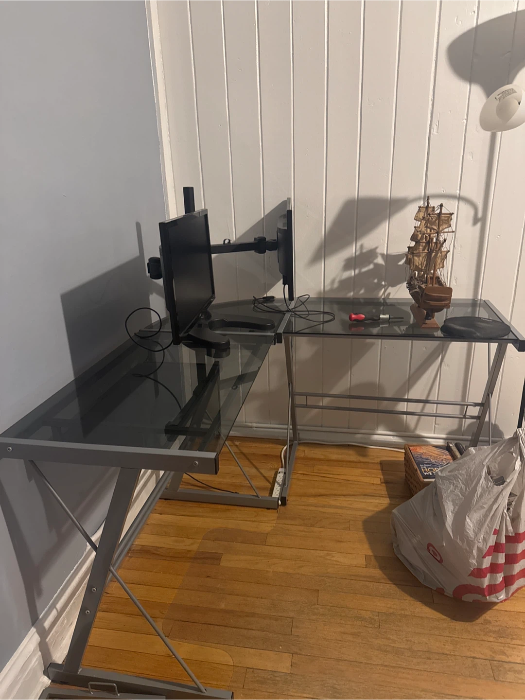 Glass Top Desk with Metal Frame