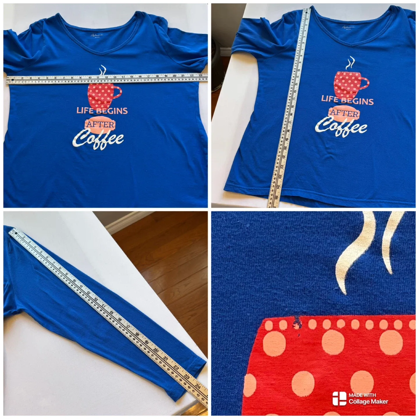 Reitmans Life Begins After Coffee Blue V Neck PJ Top Size XXL image indicator(8)