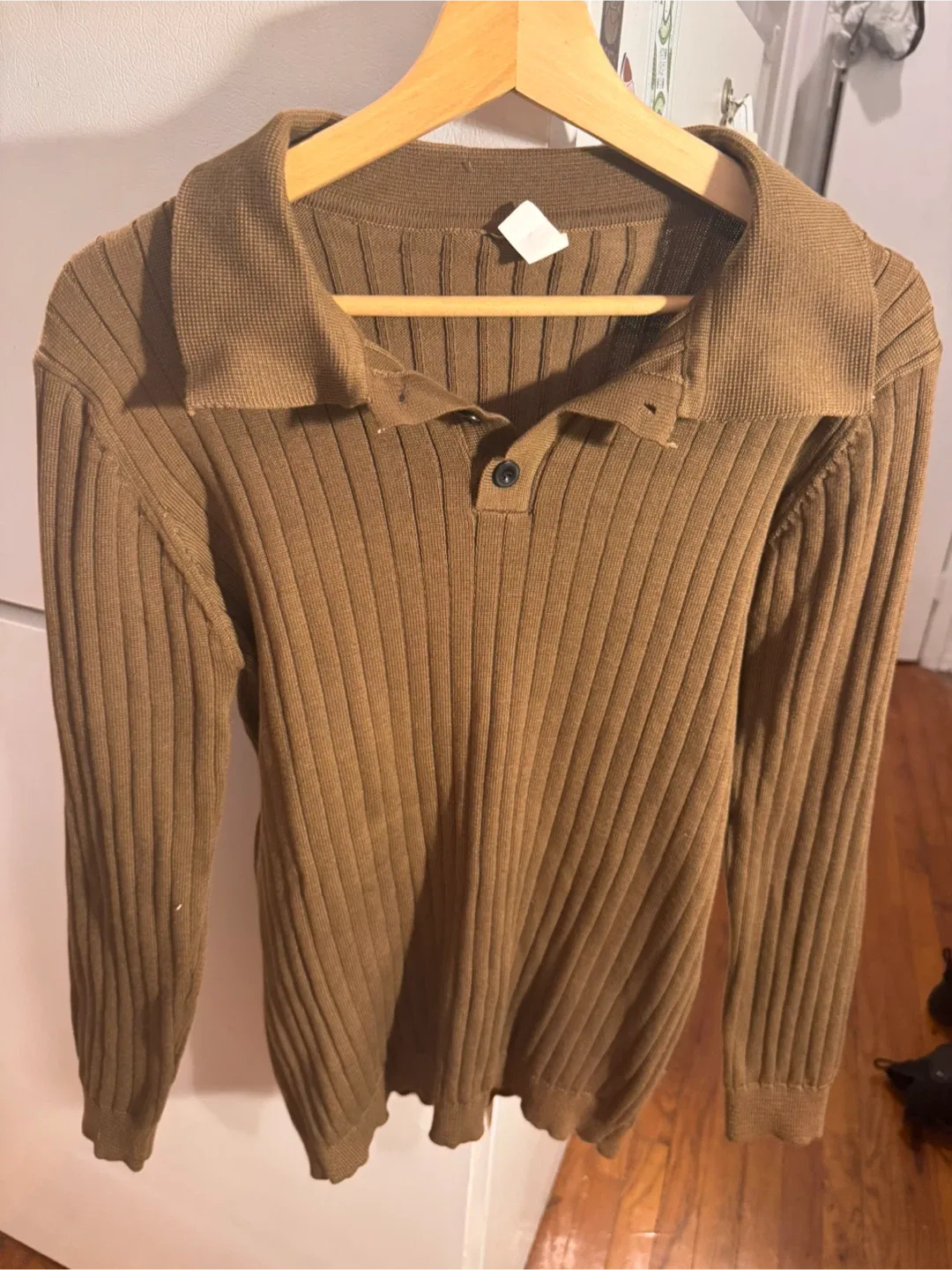 Brown Ribbed Knit Polo Shirt