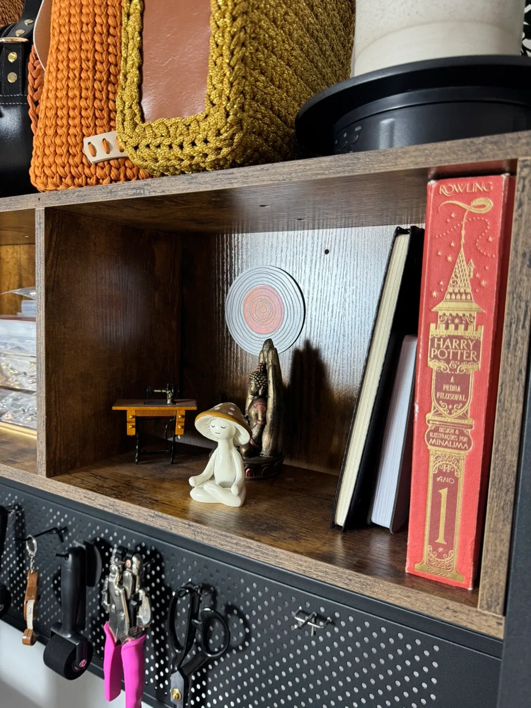 L shaped Desk with Shelves and pegboard image indicator(5)
