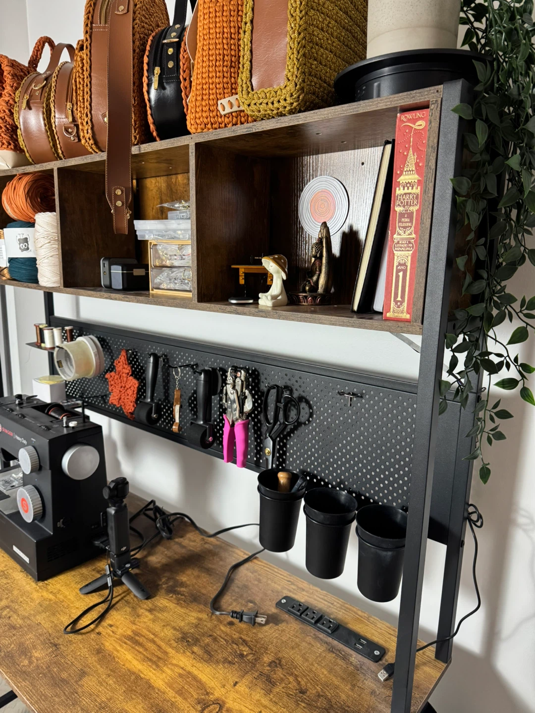 L shaped Desk with Shelves and pegboard - photo 3