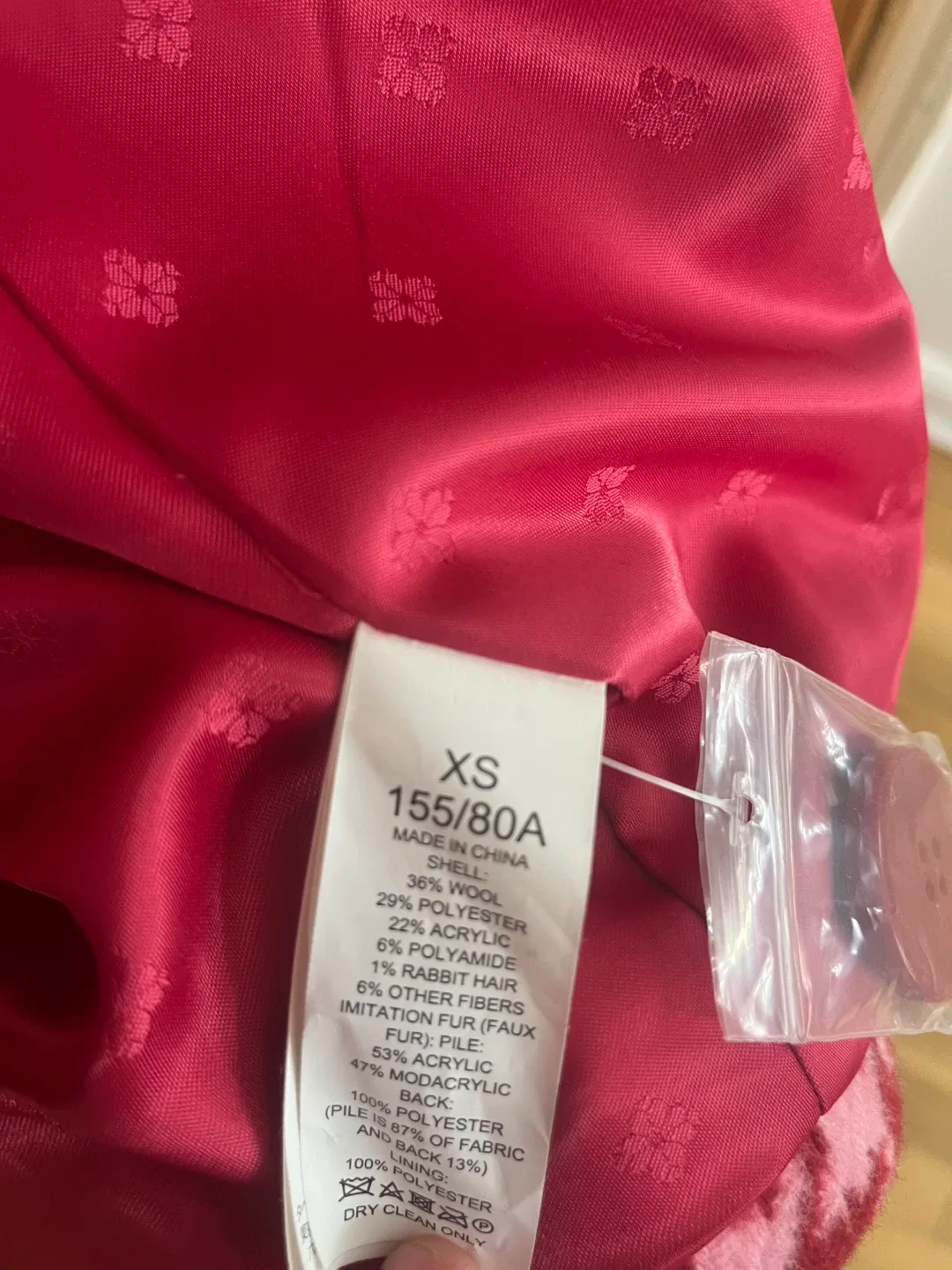 Pink Kade Spade Houndstooth Coat with Faux Fur Trim XS image indicator(5)