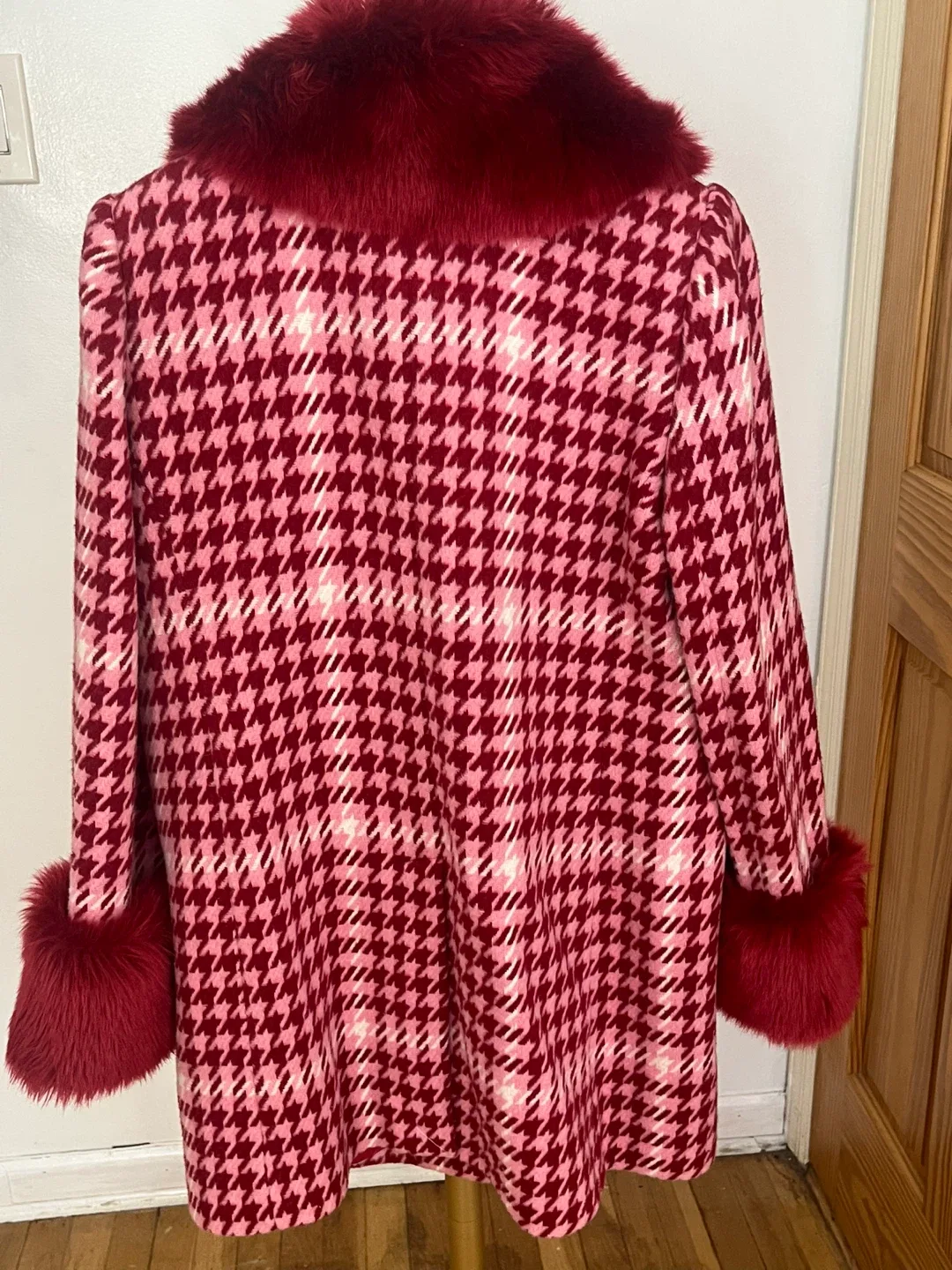 Pink Kade Spade Houndstooth Coat with Faux Fur Trim XS image indicator(2)