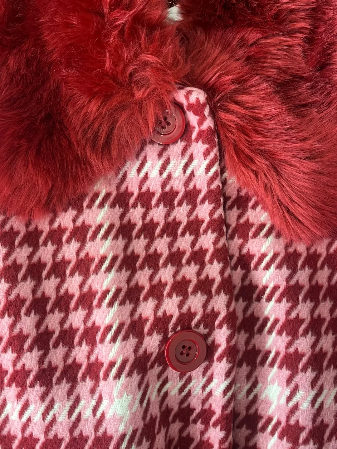 Pink Kade Spade Houndstooth Coat with Faux Fur Trim XS image indicator(6)