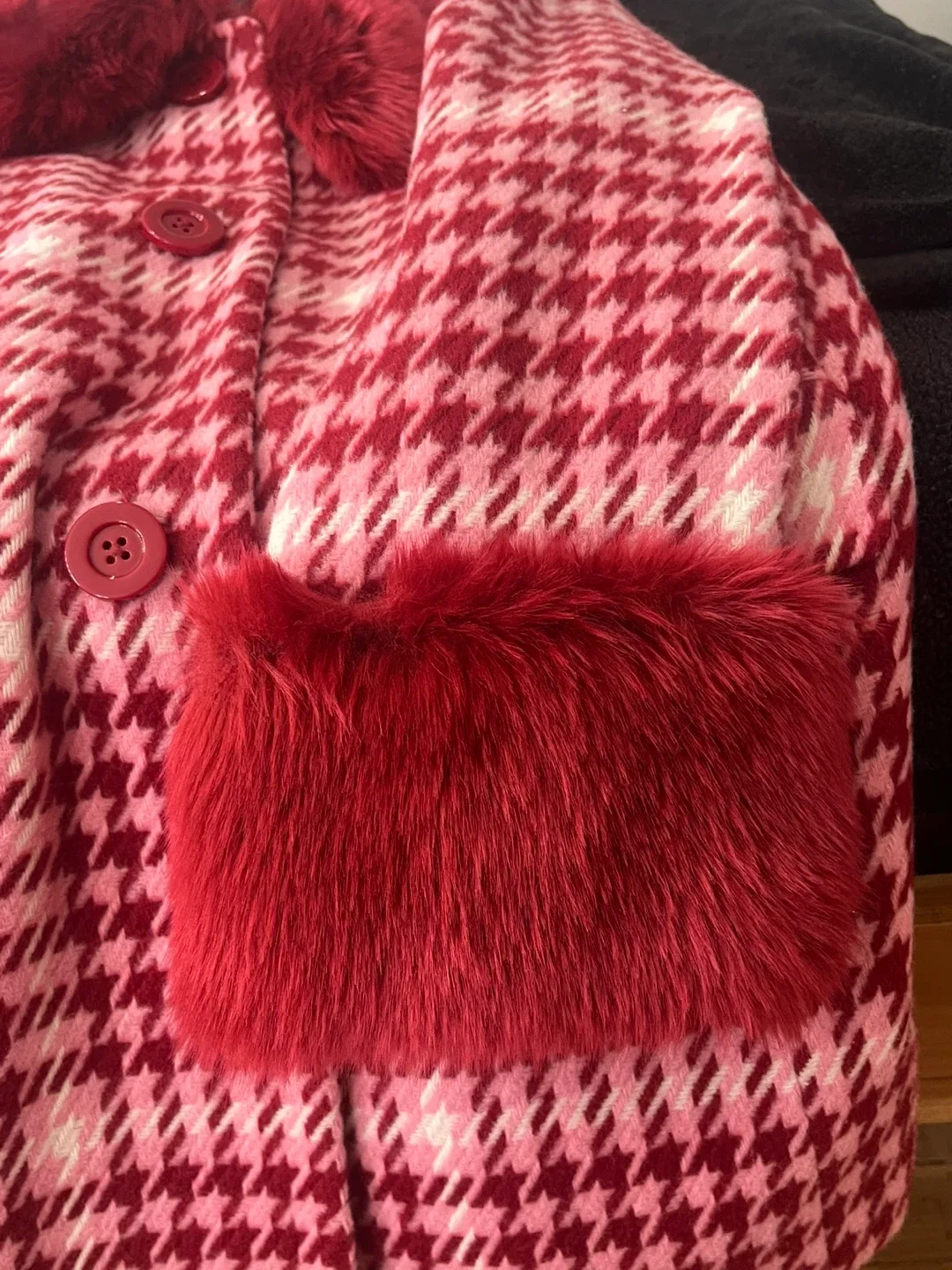 Pink Kade Spade Houndstooth Coat with Faux Fur Trim XS image indicator(7)