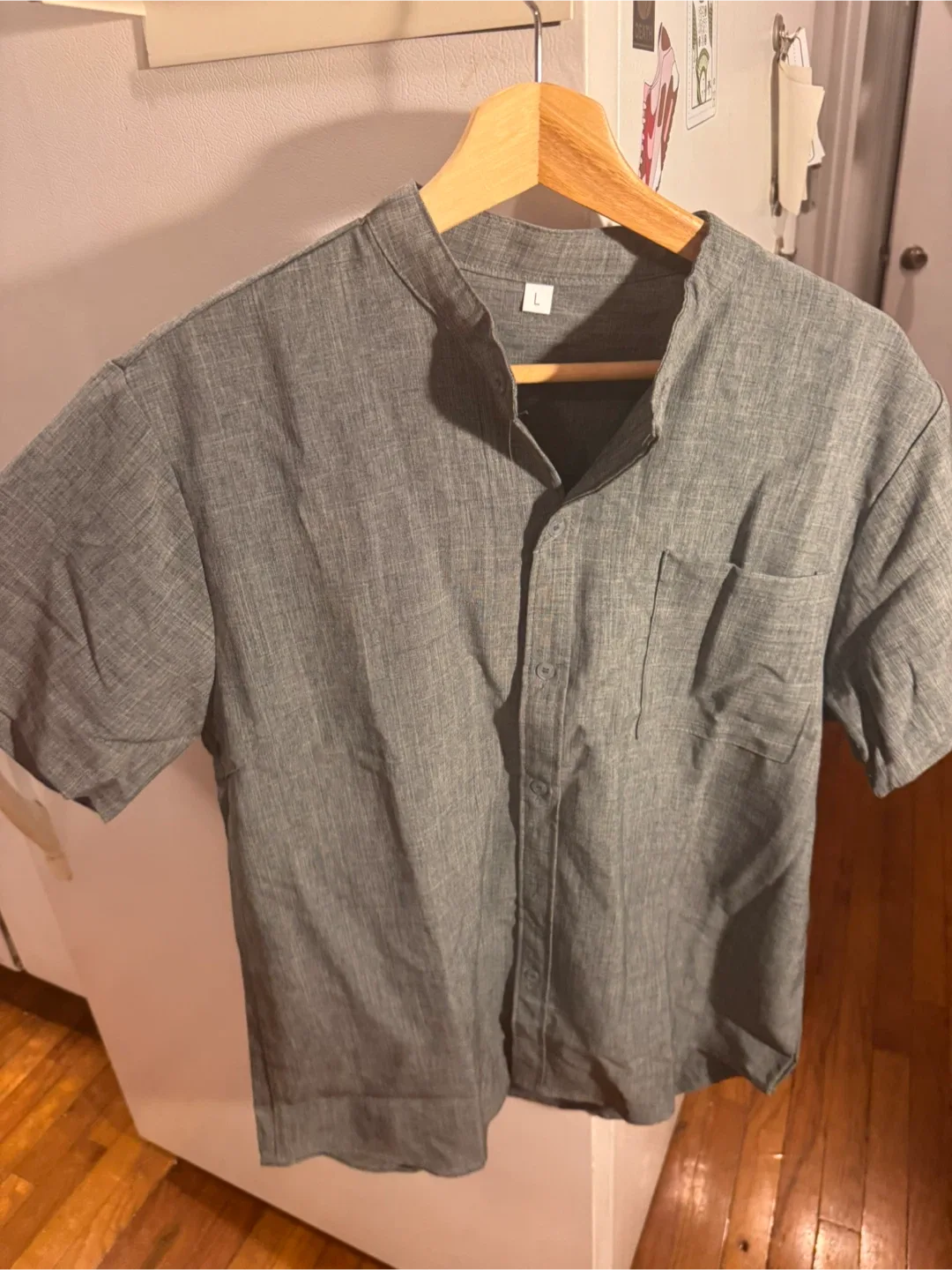 Gray Short Sleeve Button Up Shirt - Size L