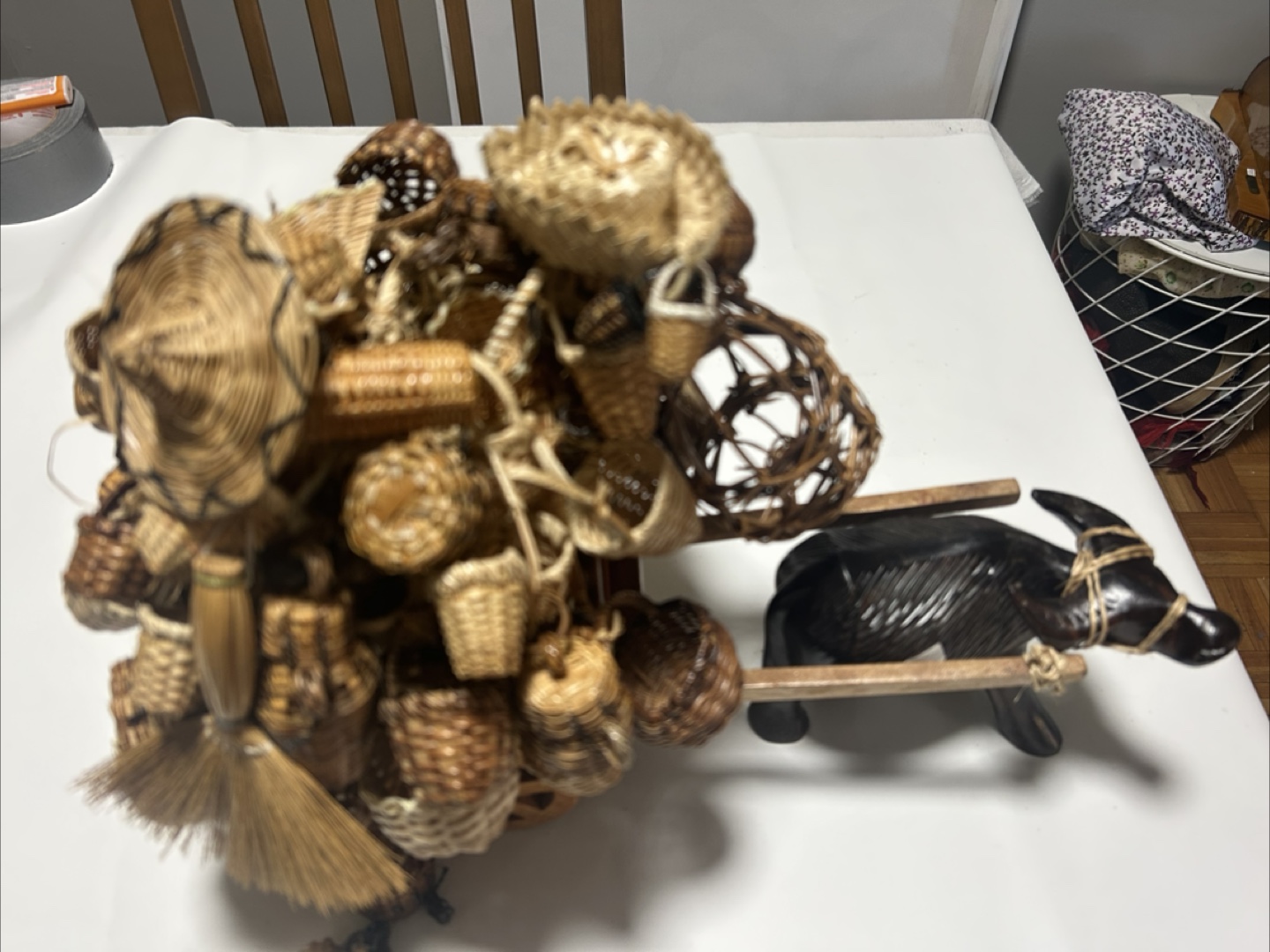 Woven Basket Cart with Ox Figurine - photo 3