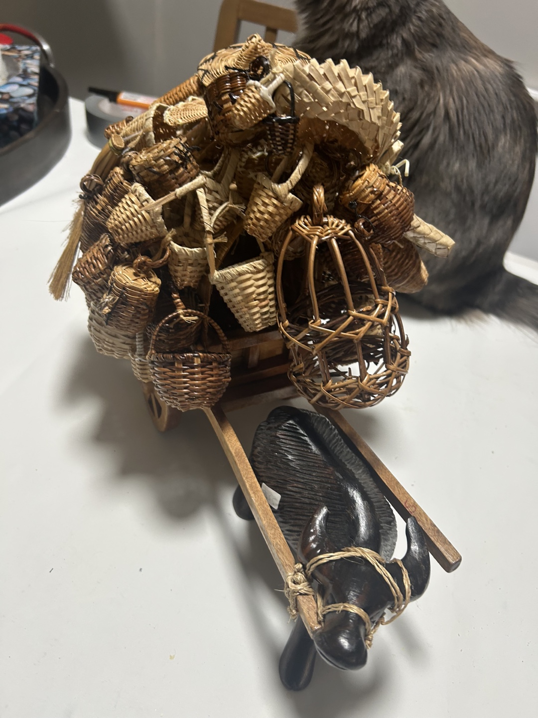 Woven Basket Cart with Ox Figurine - photo 2