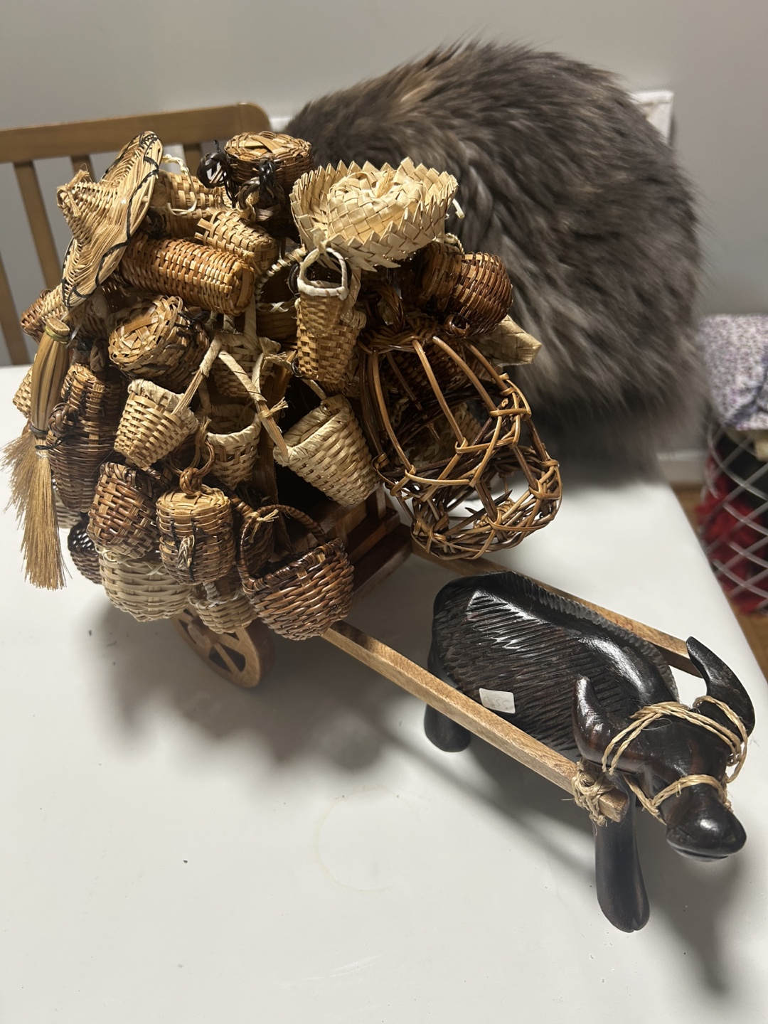 Woven Basket Cart with Ox Figurine - photo 4