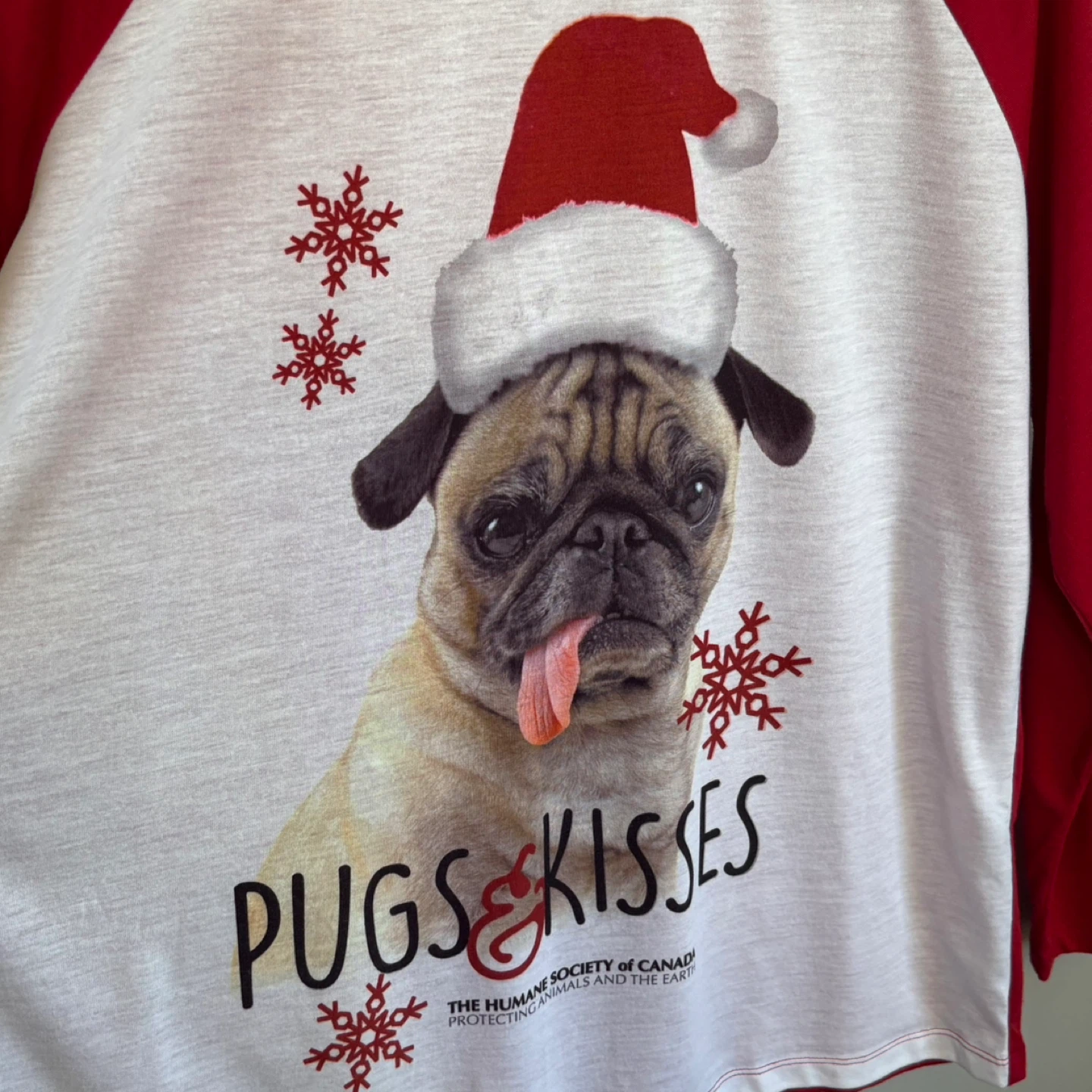 Humane Society Canada Pugs Kisses Christmas Raglan Sleeve Shirt - photo 3