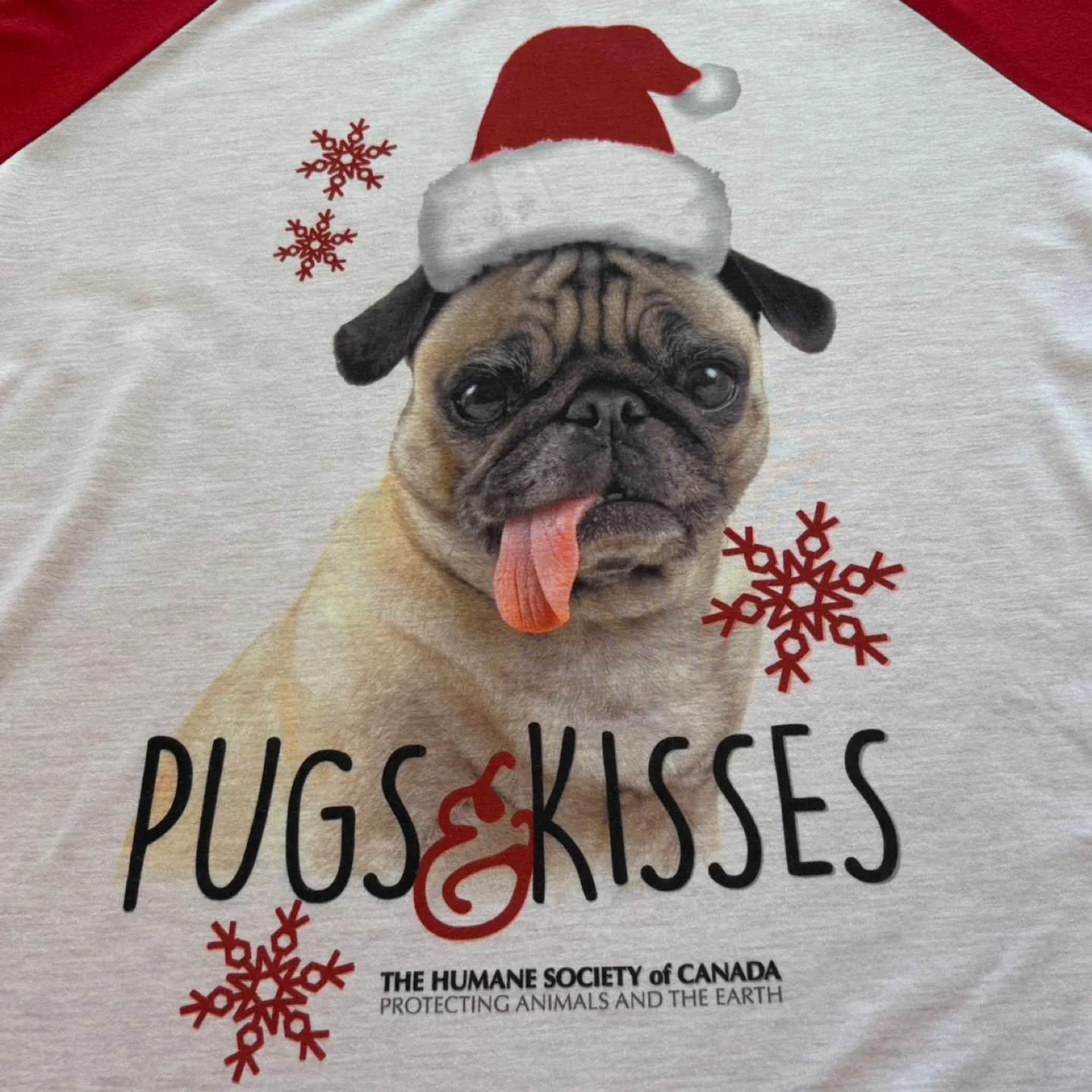 Humane Society Canada Pugs Kisses Christmas Raglan Sleeve Shirt image indicator(5)