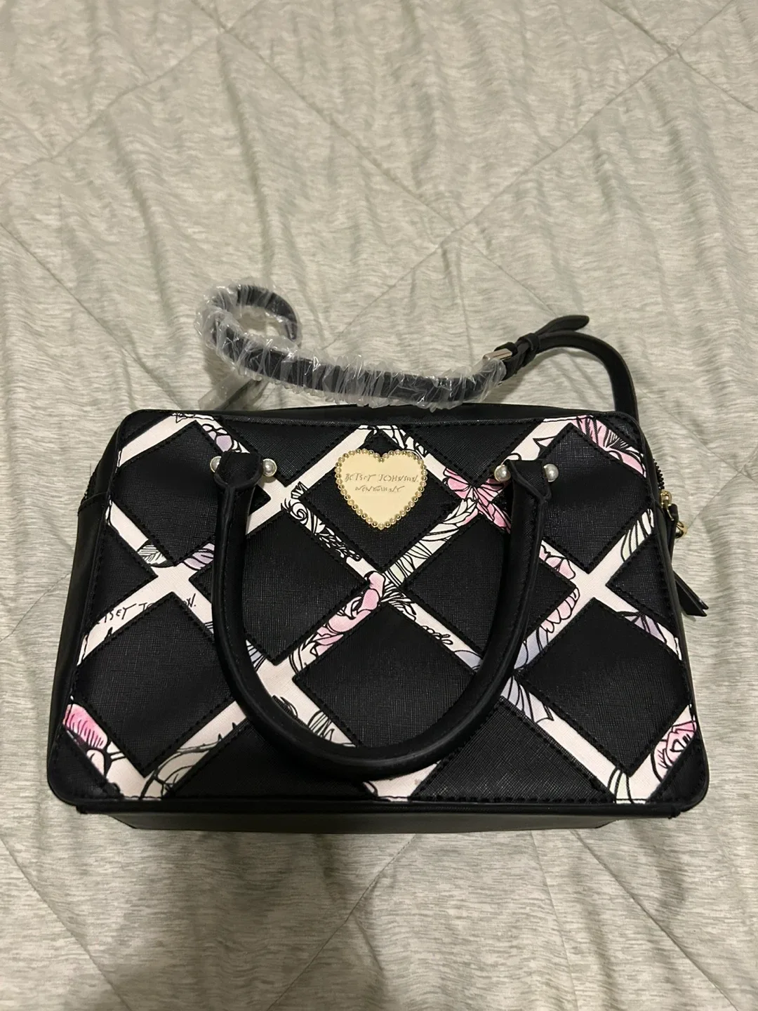 Betsey Johnson Black Floral Satchel