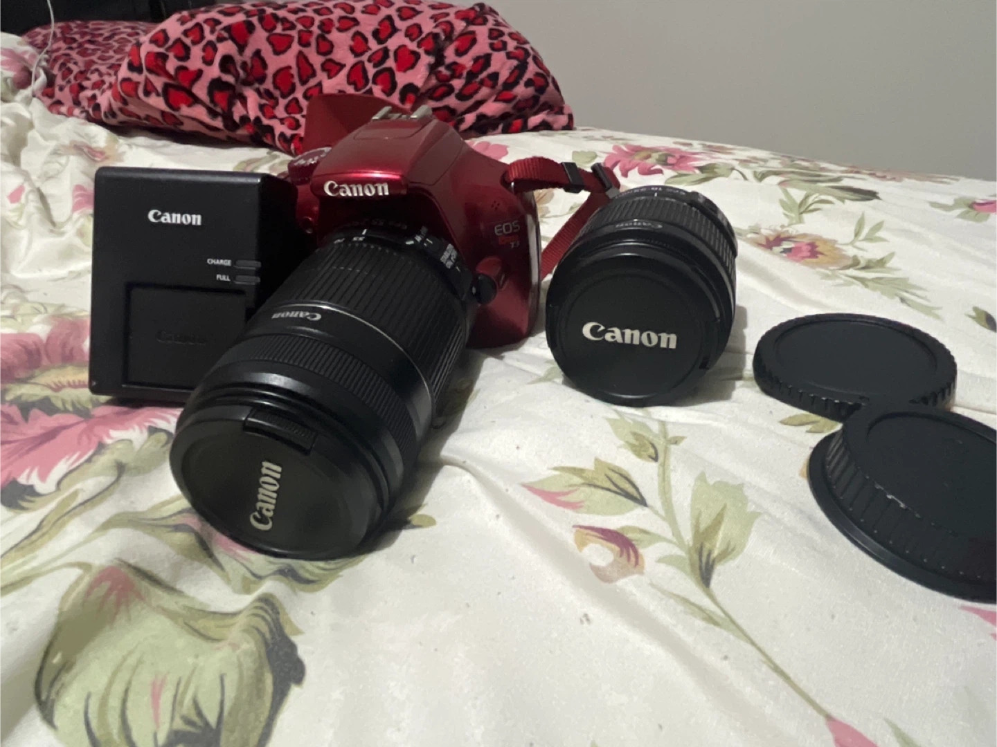 Canon EOS Rebel T3 Red DSLR Camera with Lens