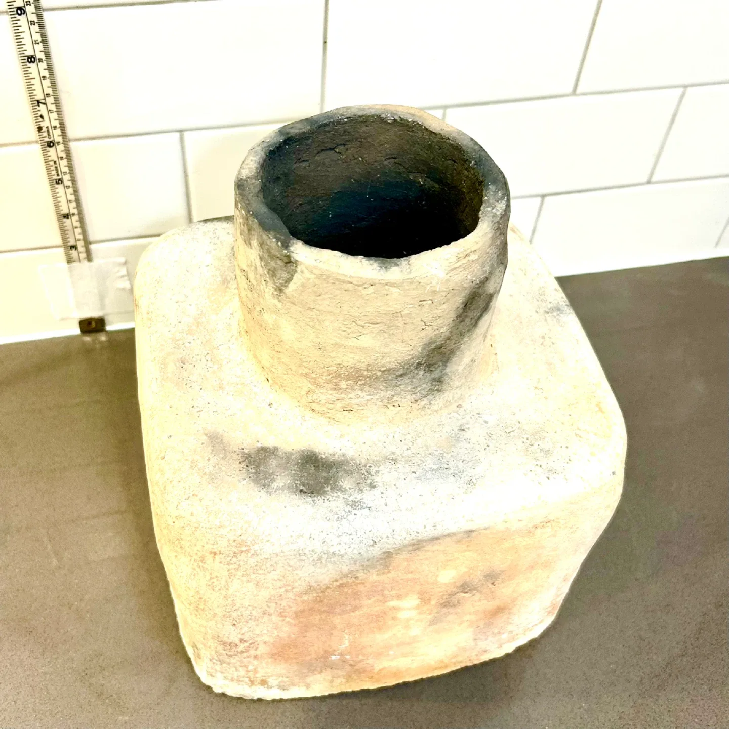 Handmade Pastel Pink and Grey Cement Vase image indicator(3)