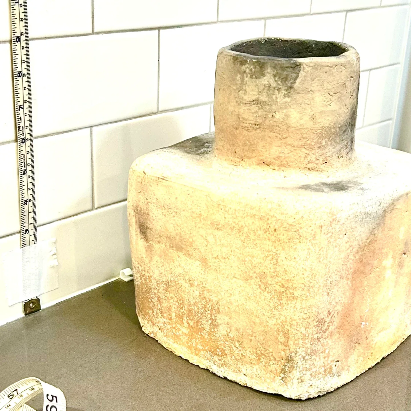 Handmade Pastel Pink and Grey Cement Vase image indicator(5)