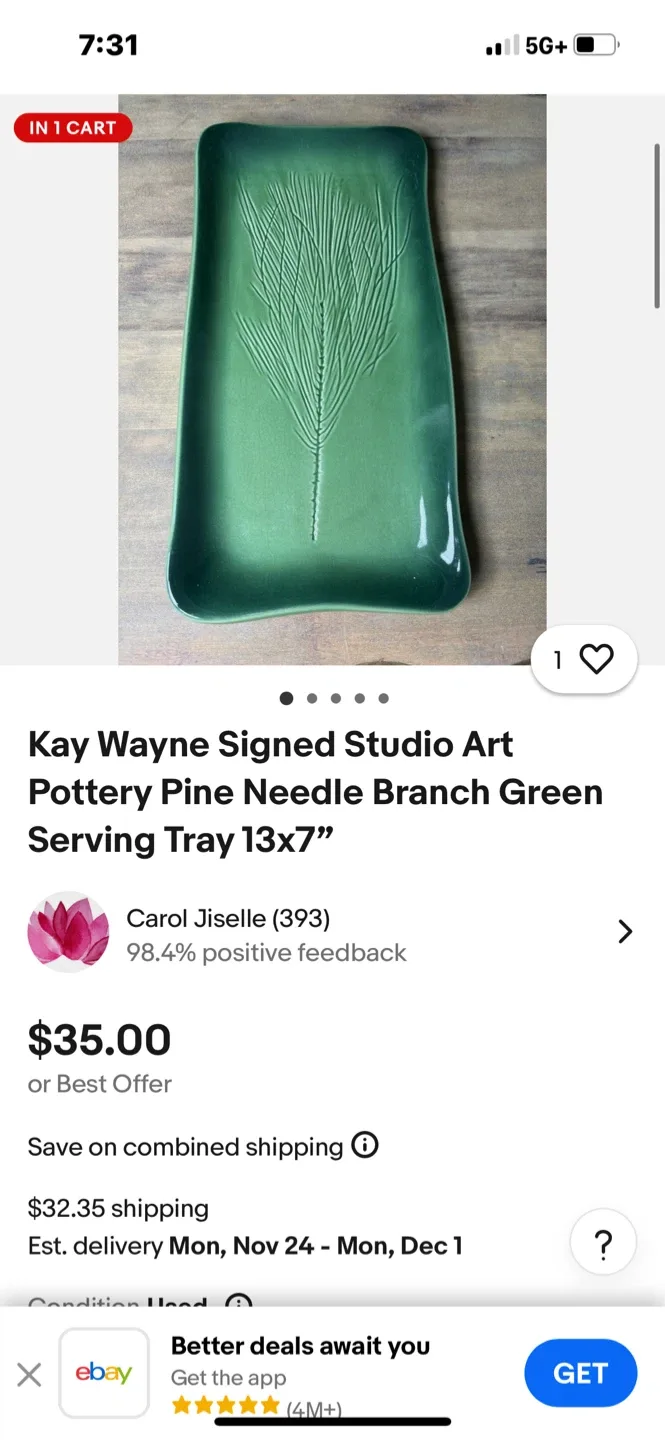 Kay Wayne Studio Art Pottery Tray image indicator(4)