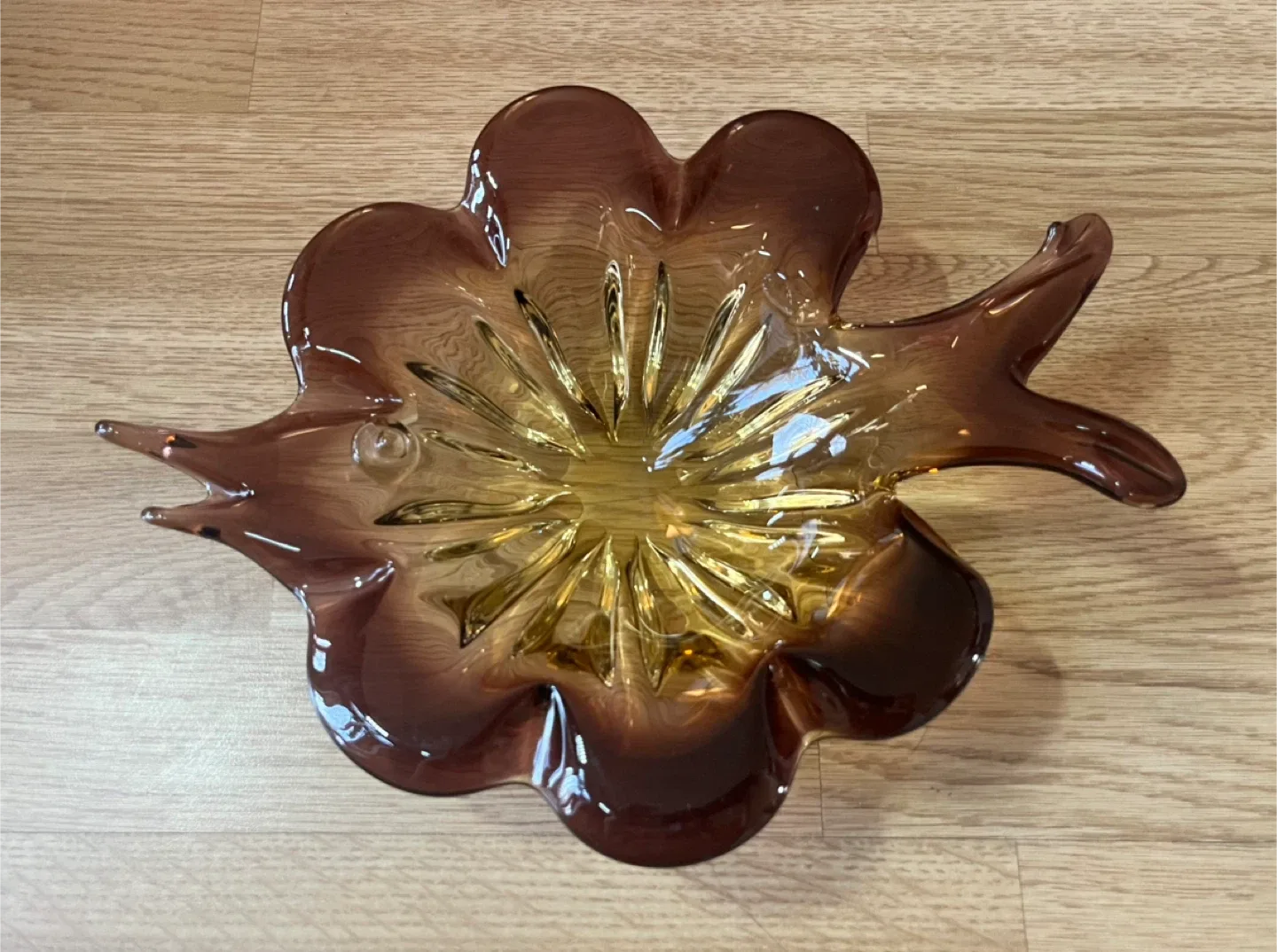 Vintage Art Glass Flower Bowl - Brown & Amber image indicator(3)