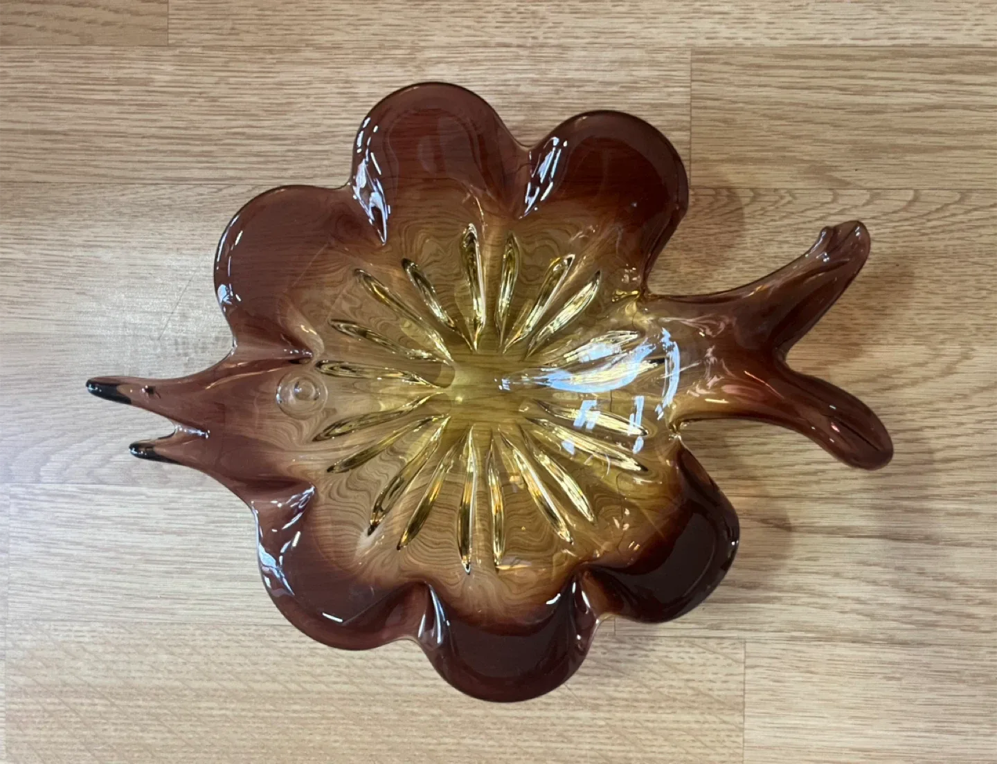 Vintage Art Glass Flower Bowl - Brown & Amber image indicator(2)