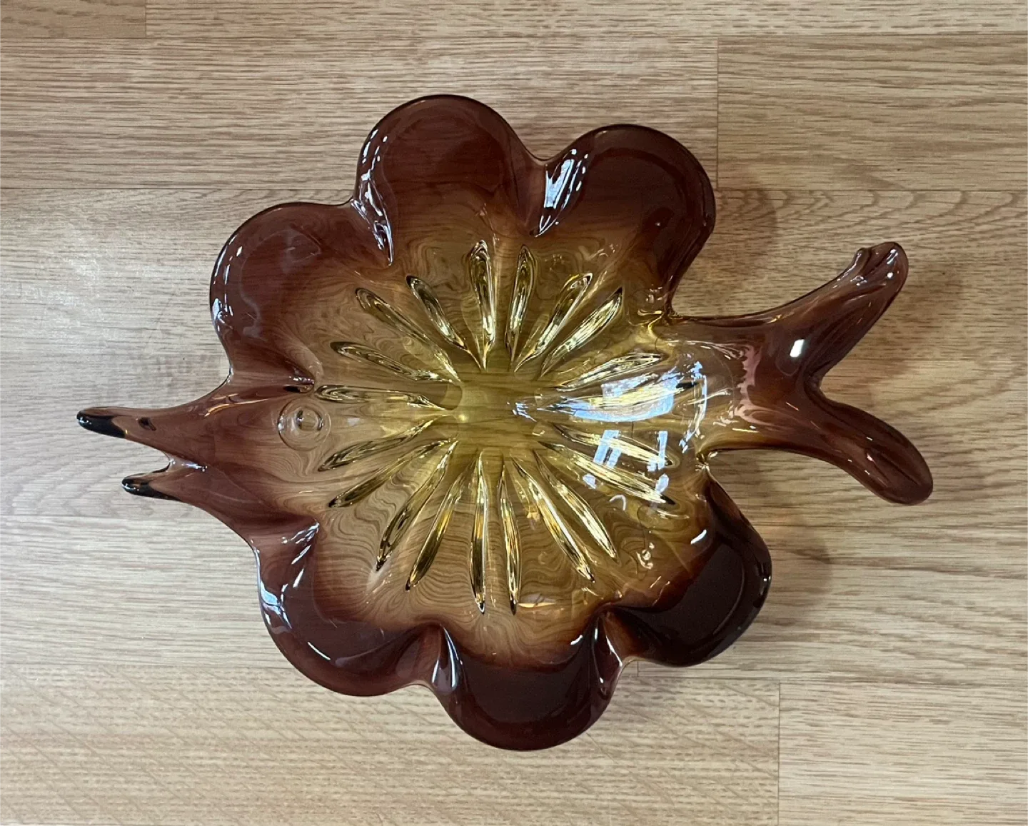 Vintage Art Glass Flower Bowl - Brown & Amber