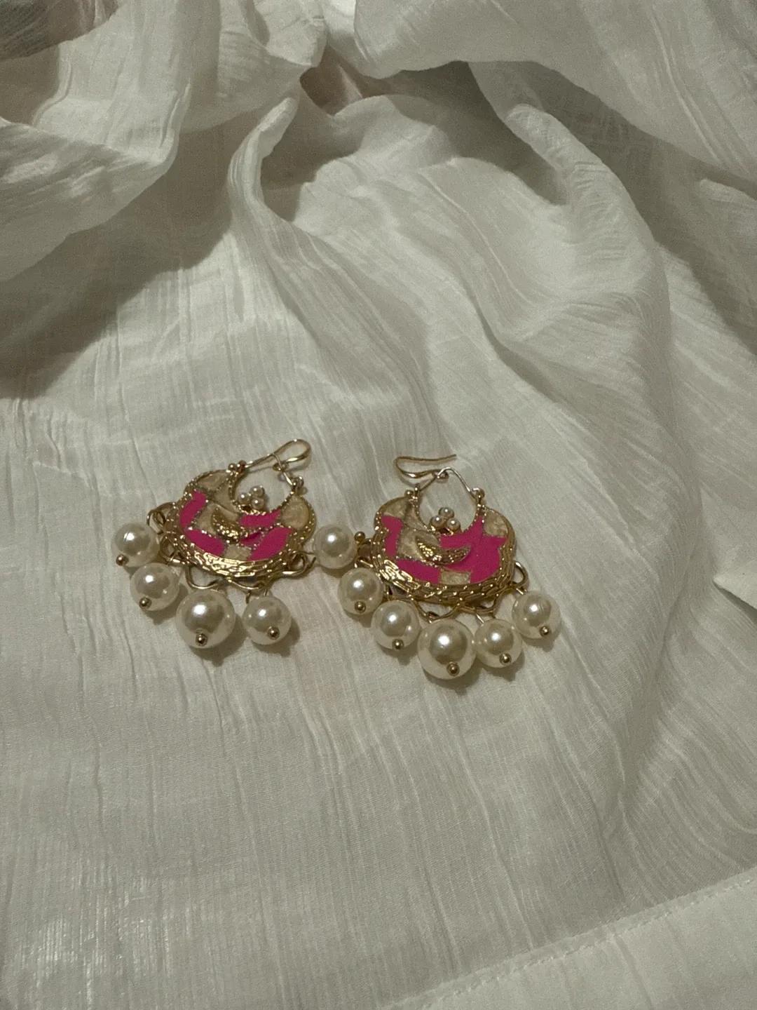 Pearl Drop Earrings - Pink & Gold