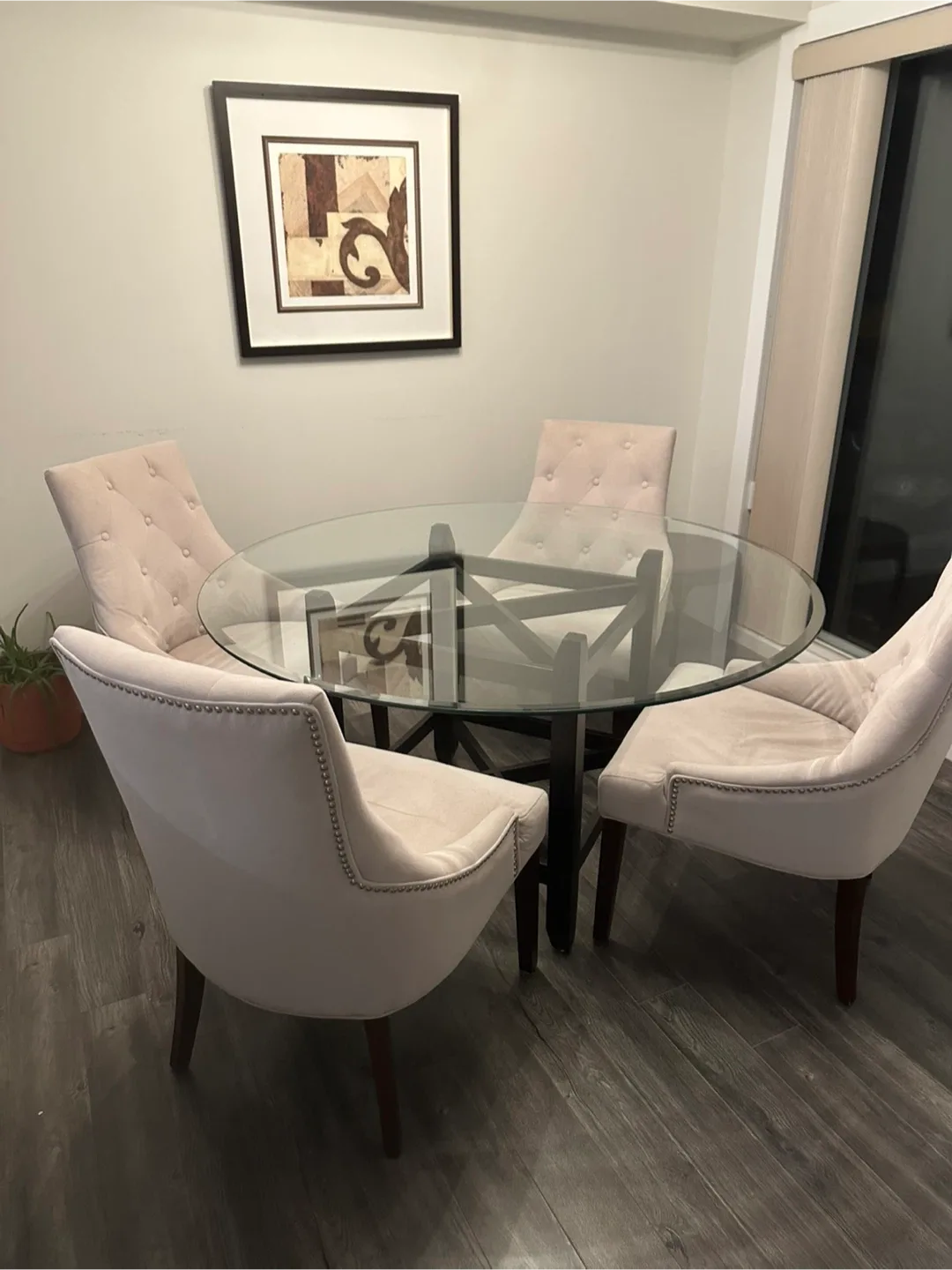 Glass Round Dining Table with 4 Chairs