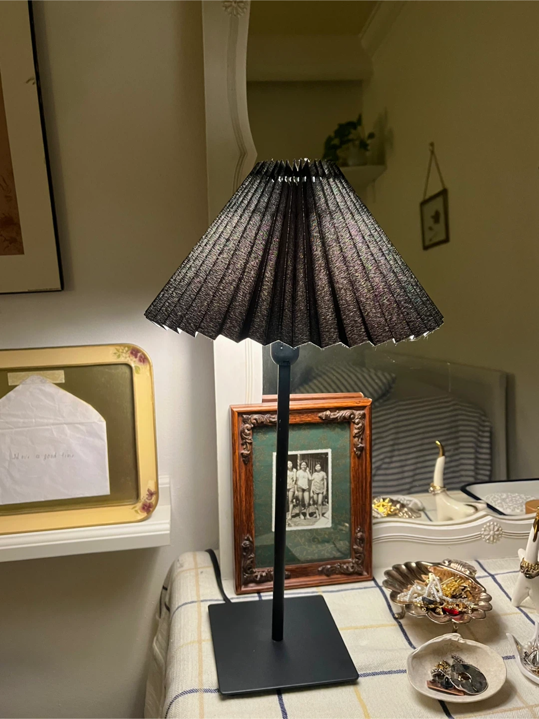 Black Table Lamp with Pleated Shade - photo 2