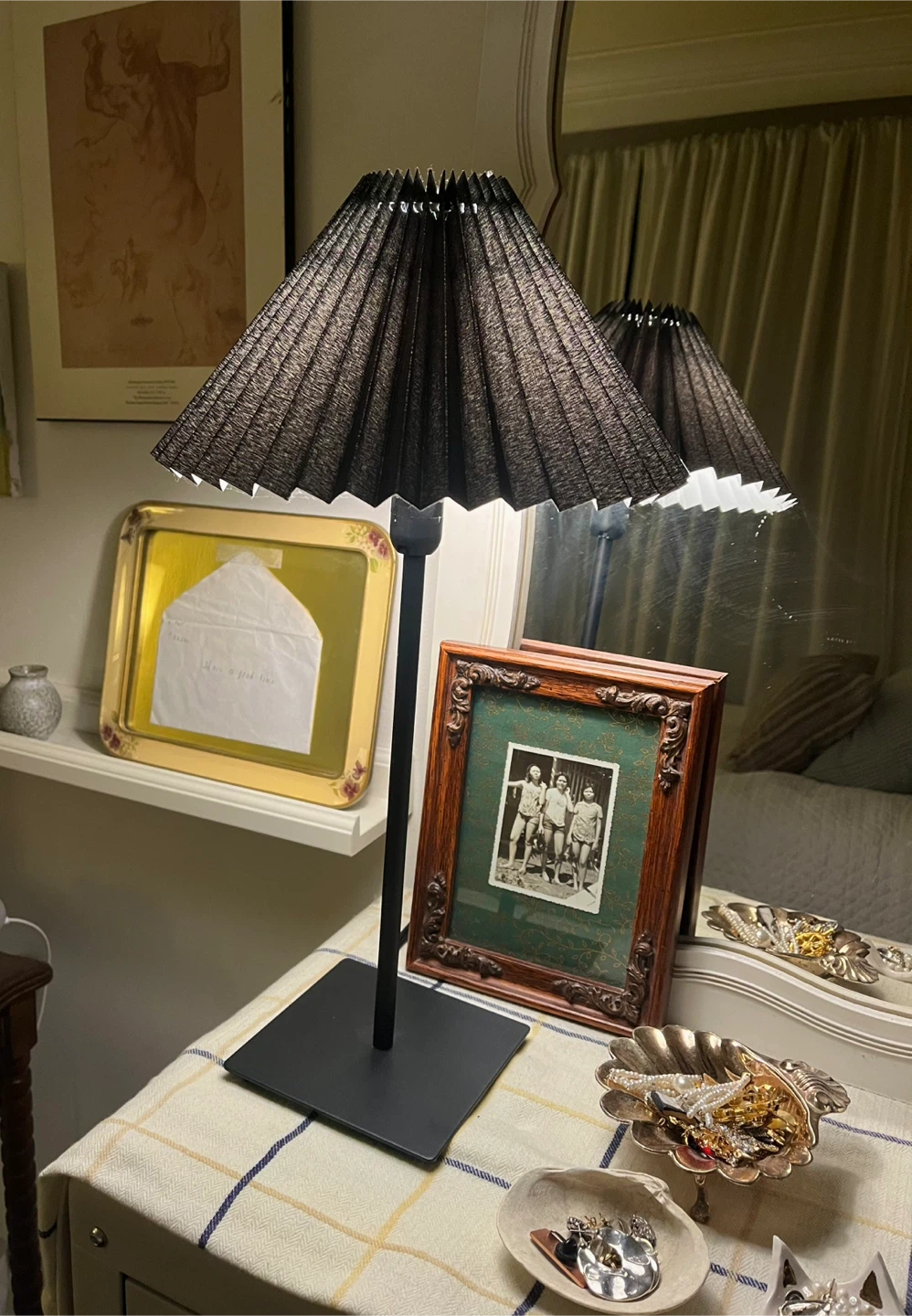 Black Table Lamp with Pleated Shade