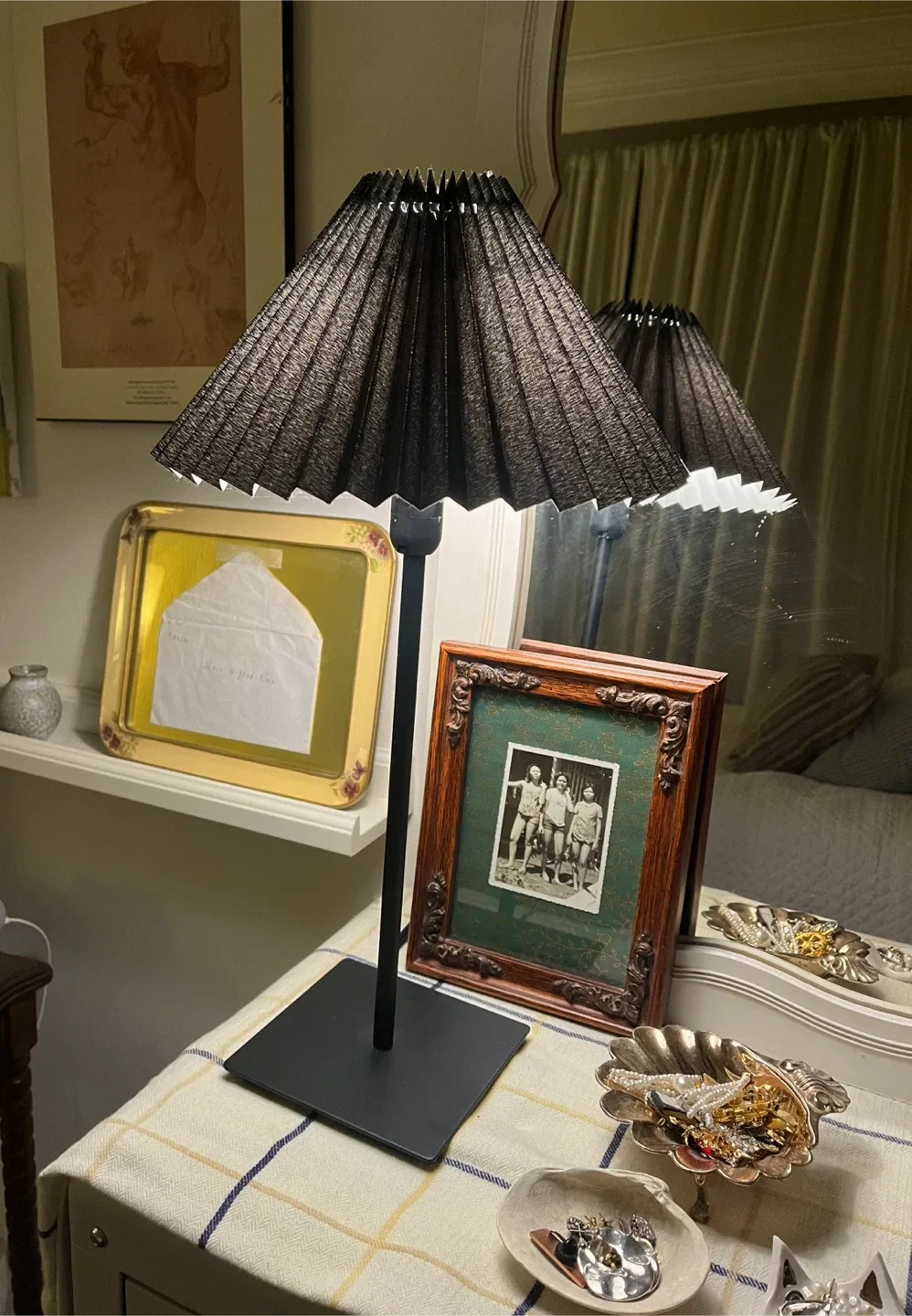 Black Table Lamp with Pleated Shade