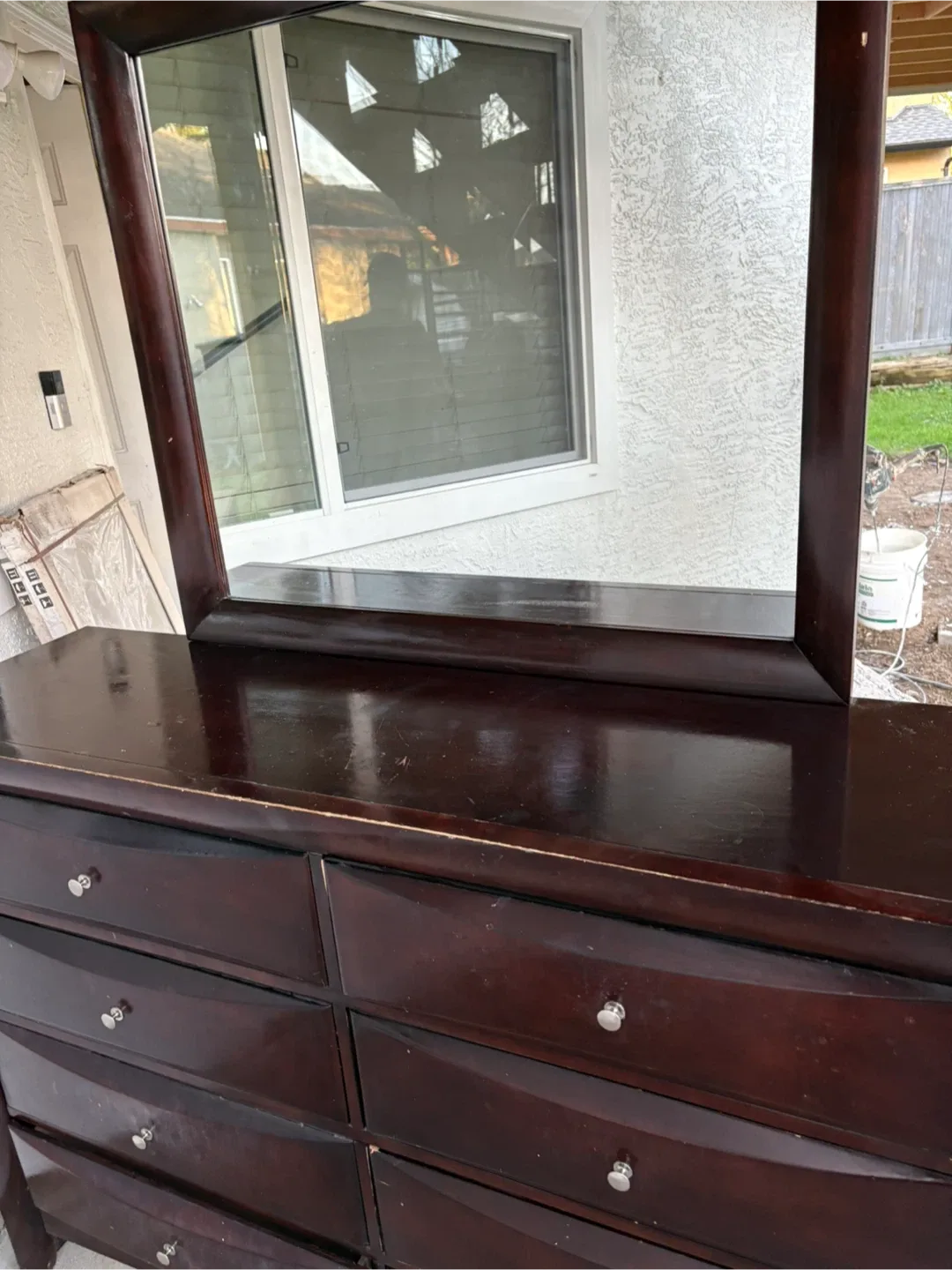 Wood Dresser with Mirror - Dark Brown