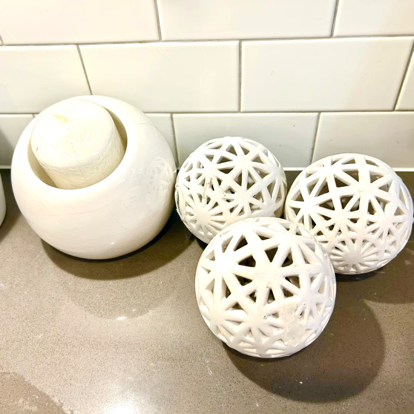Lot of Polished White Ceramic Boho Chic Decor image indicator(2)
