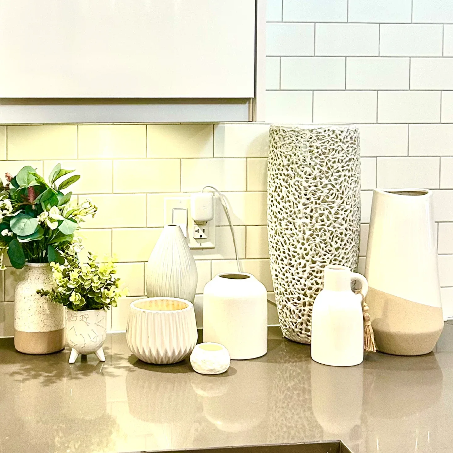 Lot of Minimal Textured Matt off-White Vases