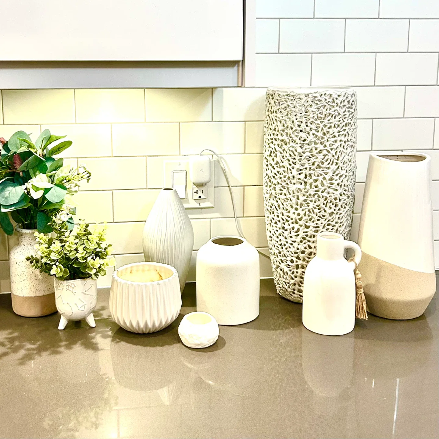 Lot of Minimal Textured Matt off-White Vases image indicator(3)