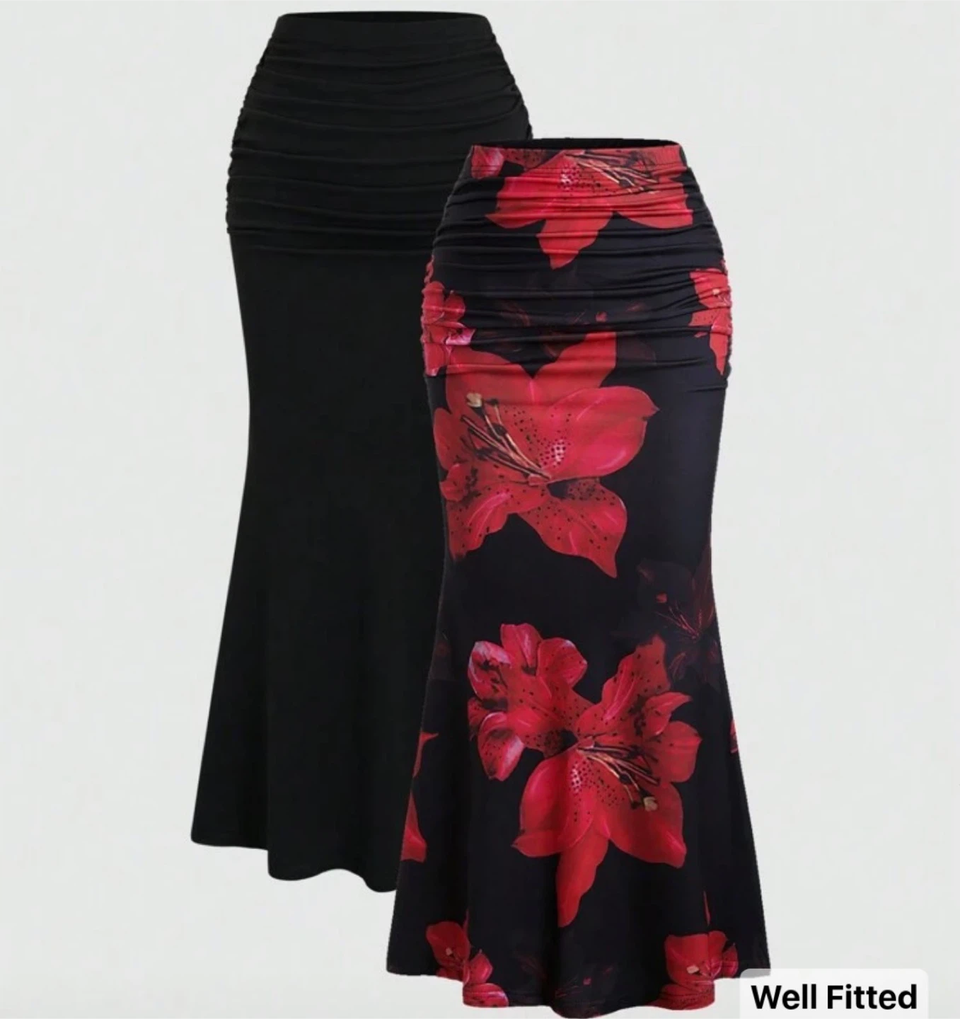 Black & Floral Print Mermaid Skirt Set